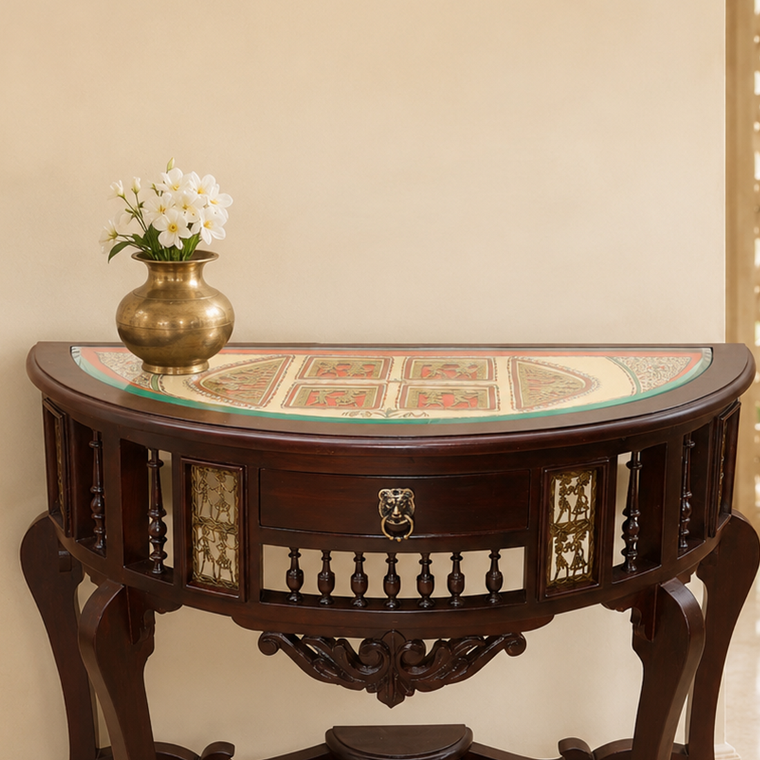 Awadh Console Table in Teakwood with Walnut Finish (36x18x30)