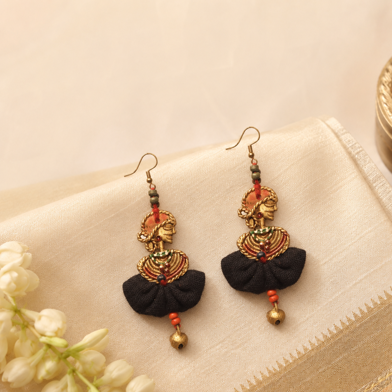 The Dancing Empress Handcrafted Tribal Dhokra Earrings in Jet Black