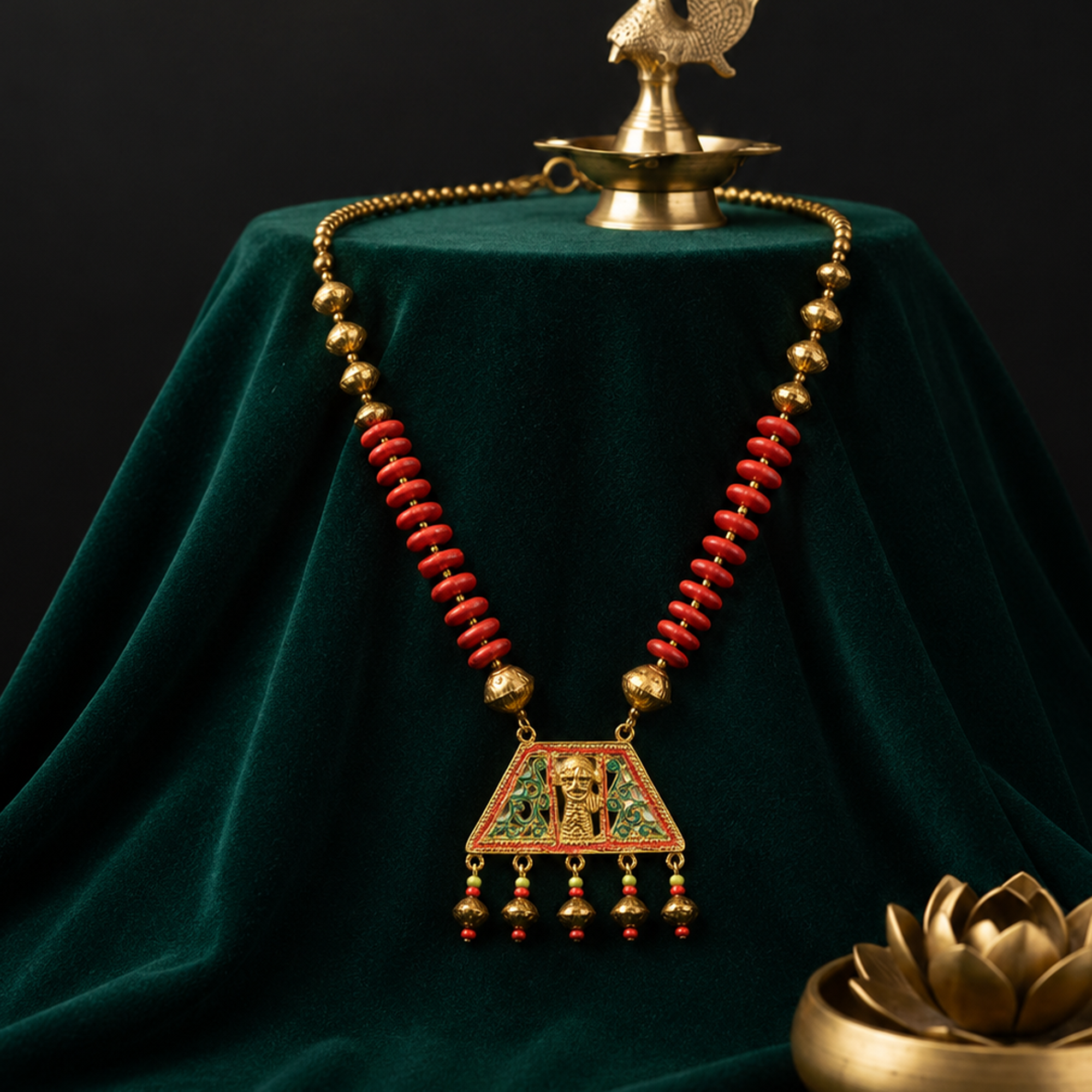 Tribal Trinity Handcrafted Dhokra Necklace