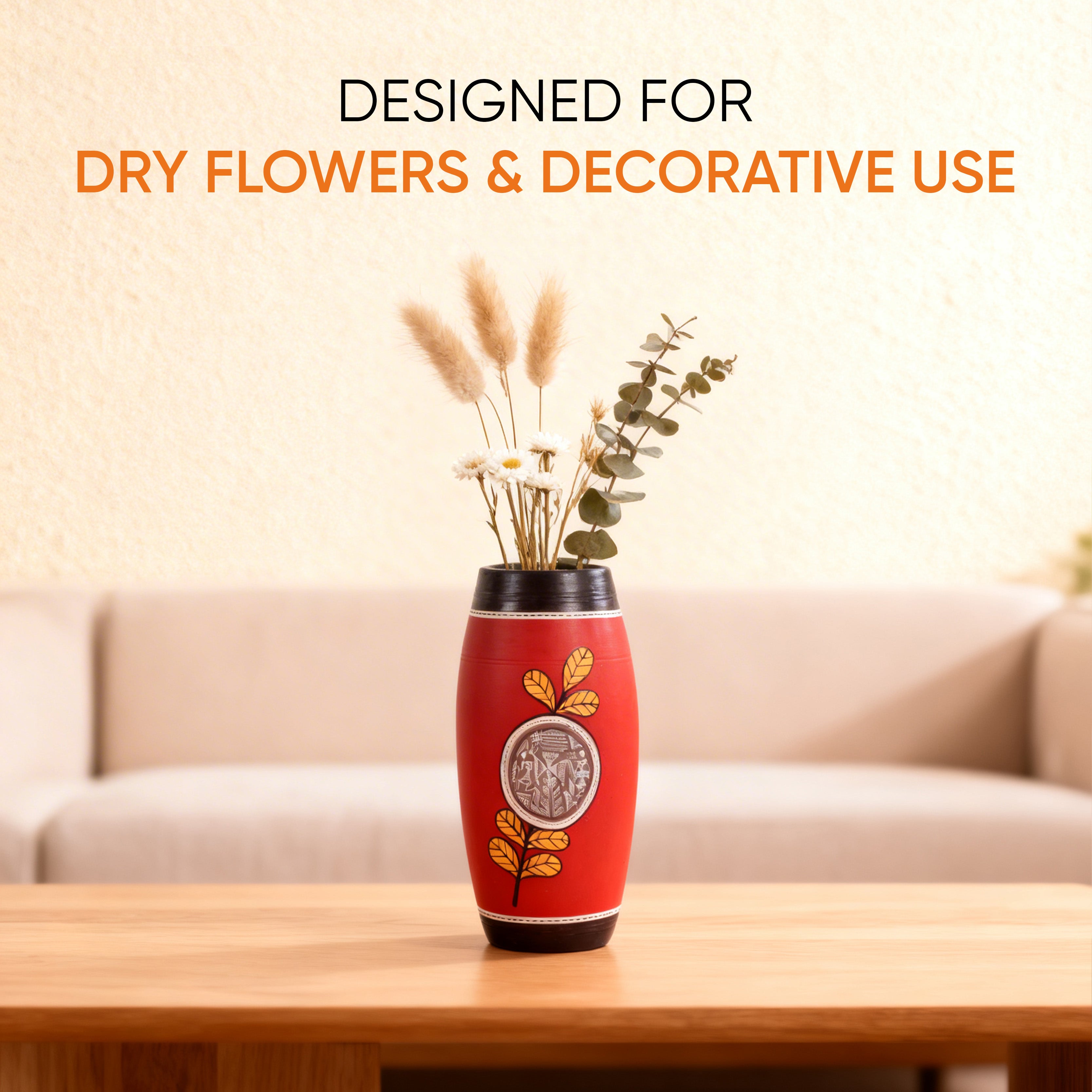 Ruby Blossom Terracotta Barrel Vase (4.5x4.5x9.5)
