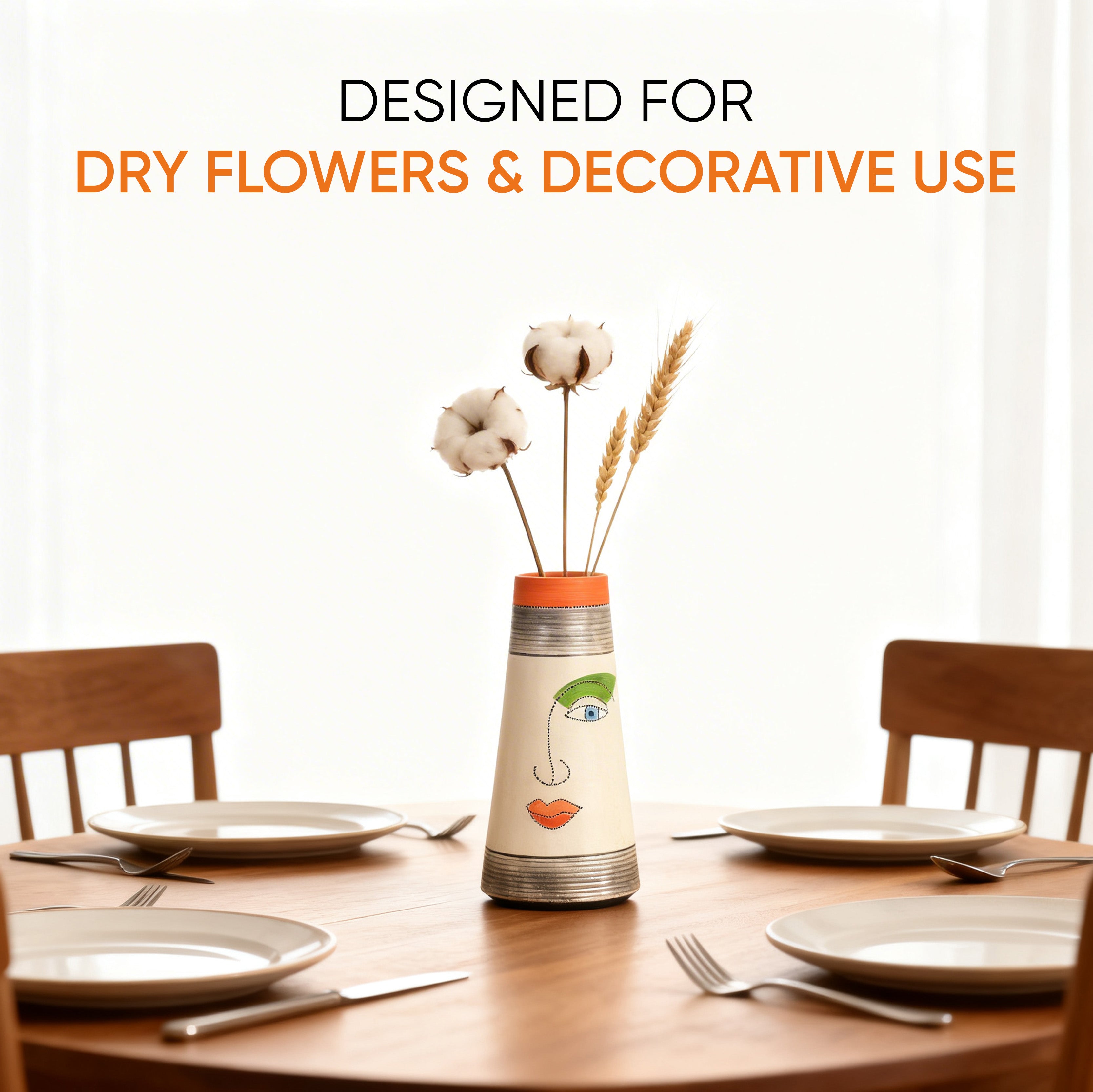 Minimalist Abstract Face Terracotta Pottery Vase for Elegant Spaces