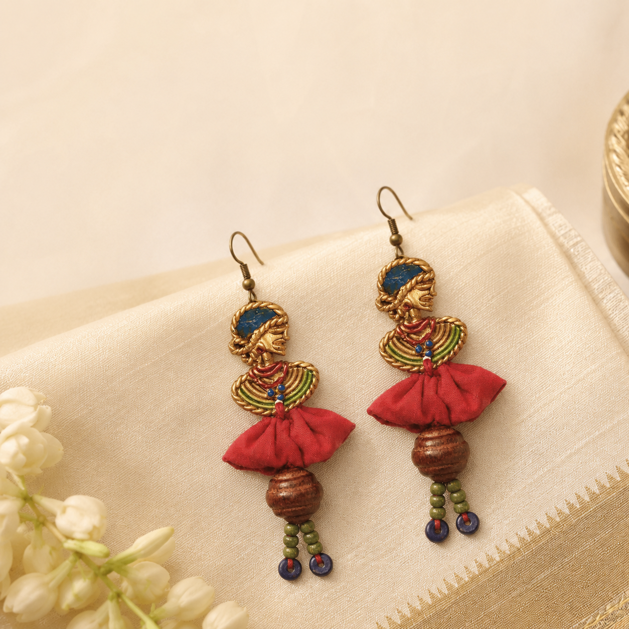 The Dancing Empress Handcrafted Tribal Dhokra Earrings in multicolours