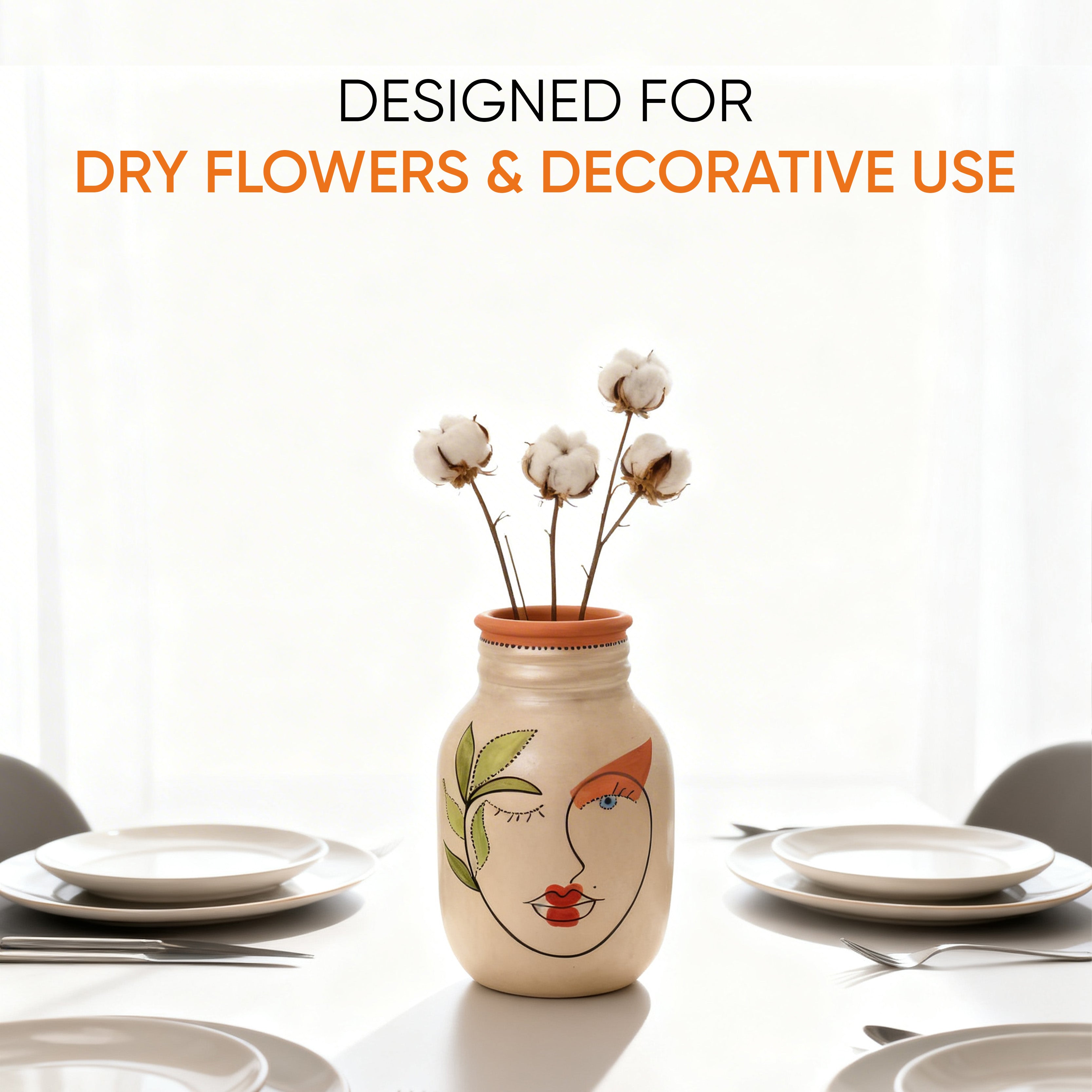 Hand-Painted Face Art Decorative Ceramic Vase for Home Décor