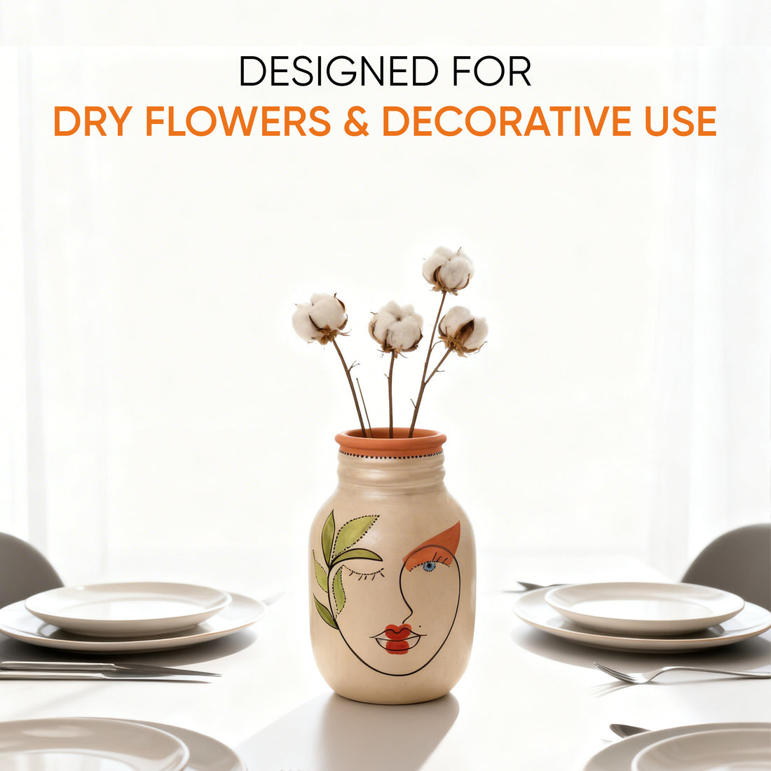 Hand-Painted Face Art Decorative Ceramic Vase for Home Décor