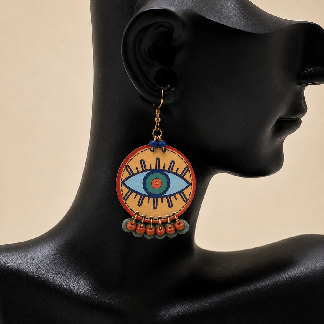 Evil Eye-II' Handcrafted Tribal Wooden Earrings