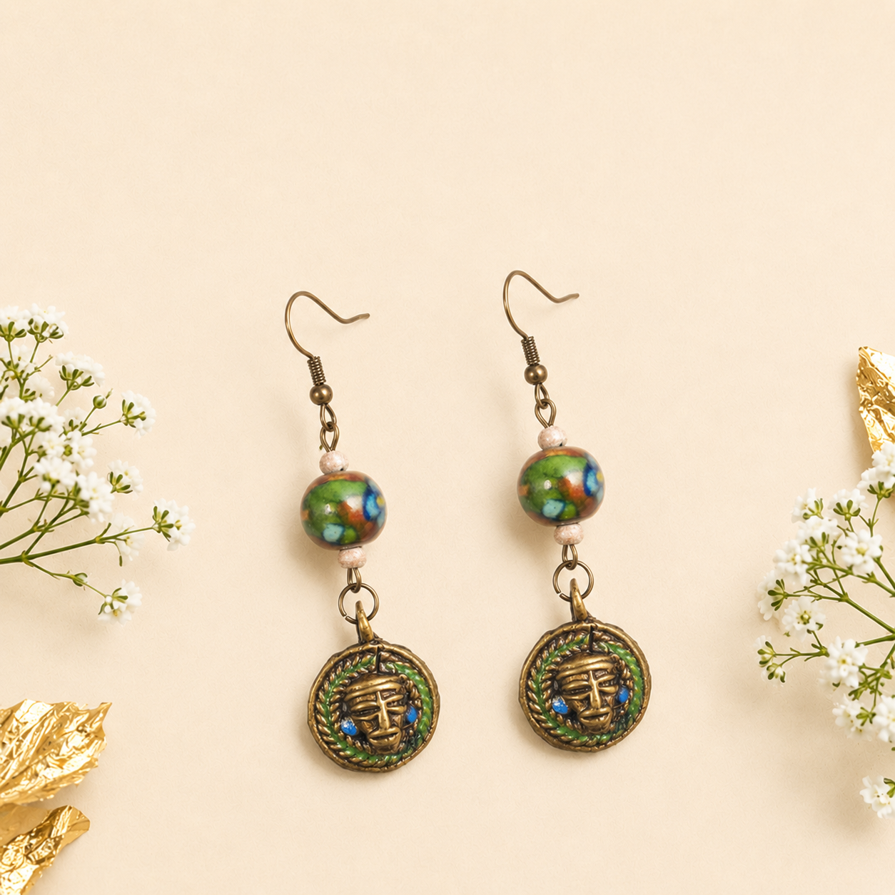 Bohemian Brass Strokes Ethnic Earrings