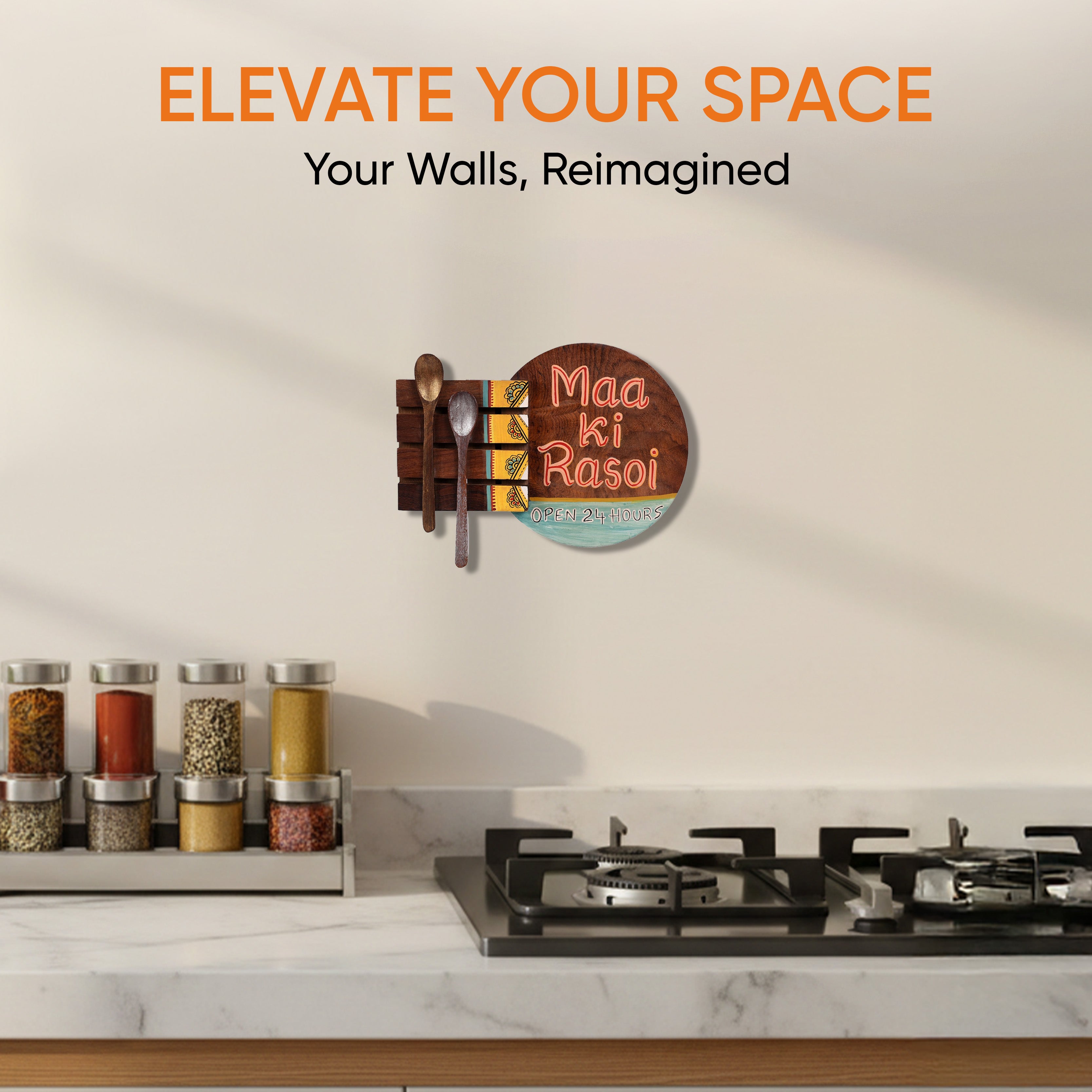 Kitchen Decor "Maa ki Rasoi" Handcrafted in Wood (9x2x7)