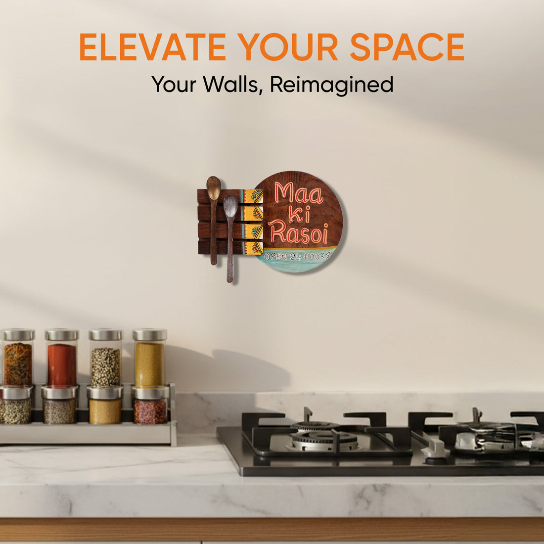 Kitchen Decor "Maa ki Rasoi" Handcrafted in Wood (9x2x7)