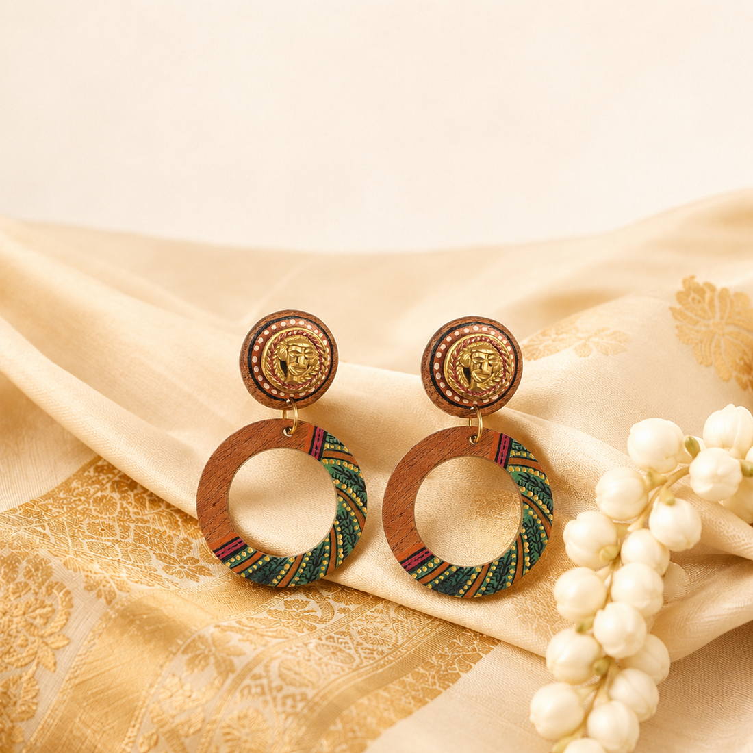 Life's Circle Handcrafted Earrings (Green)