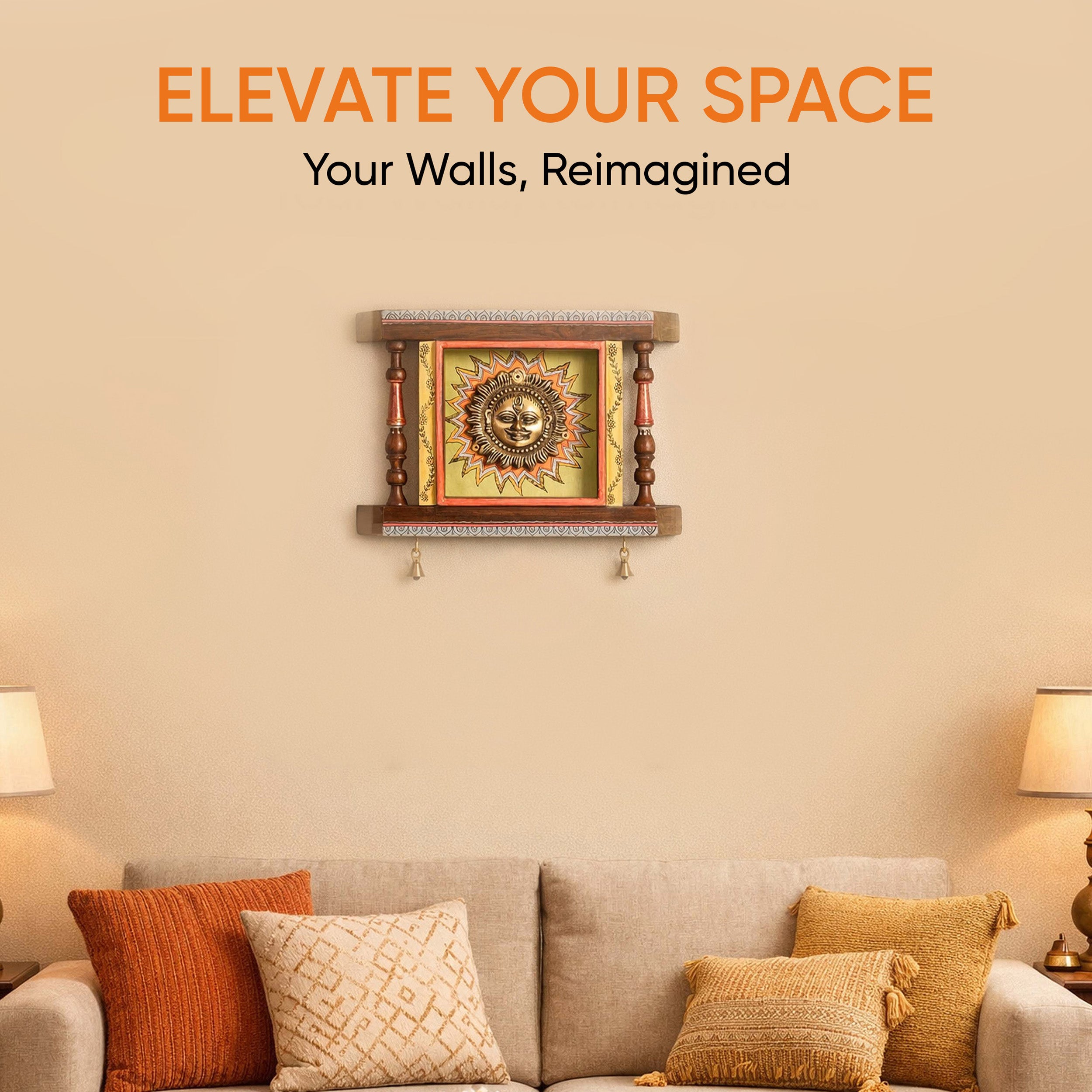 Divya-II Wall décor frame with beautiful Brass Sculpture of Surya Dev