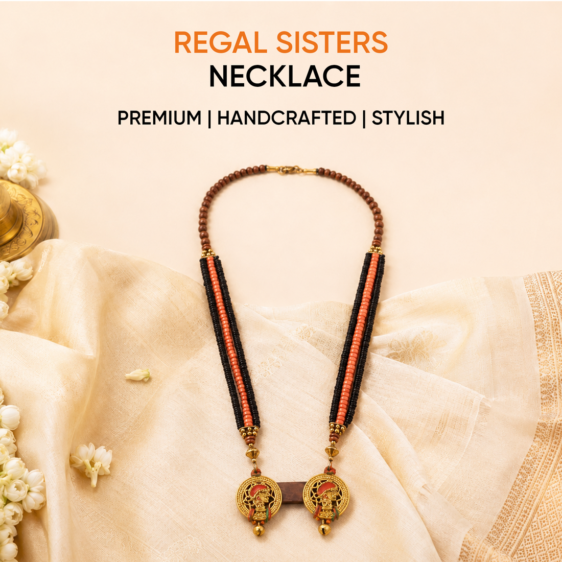 Regal Sisters: Handcrafted Wooden Necklace