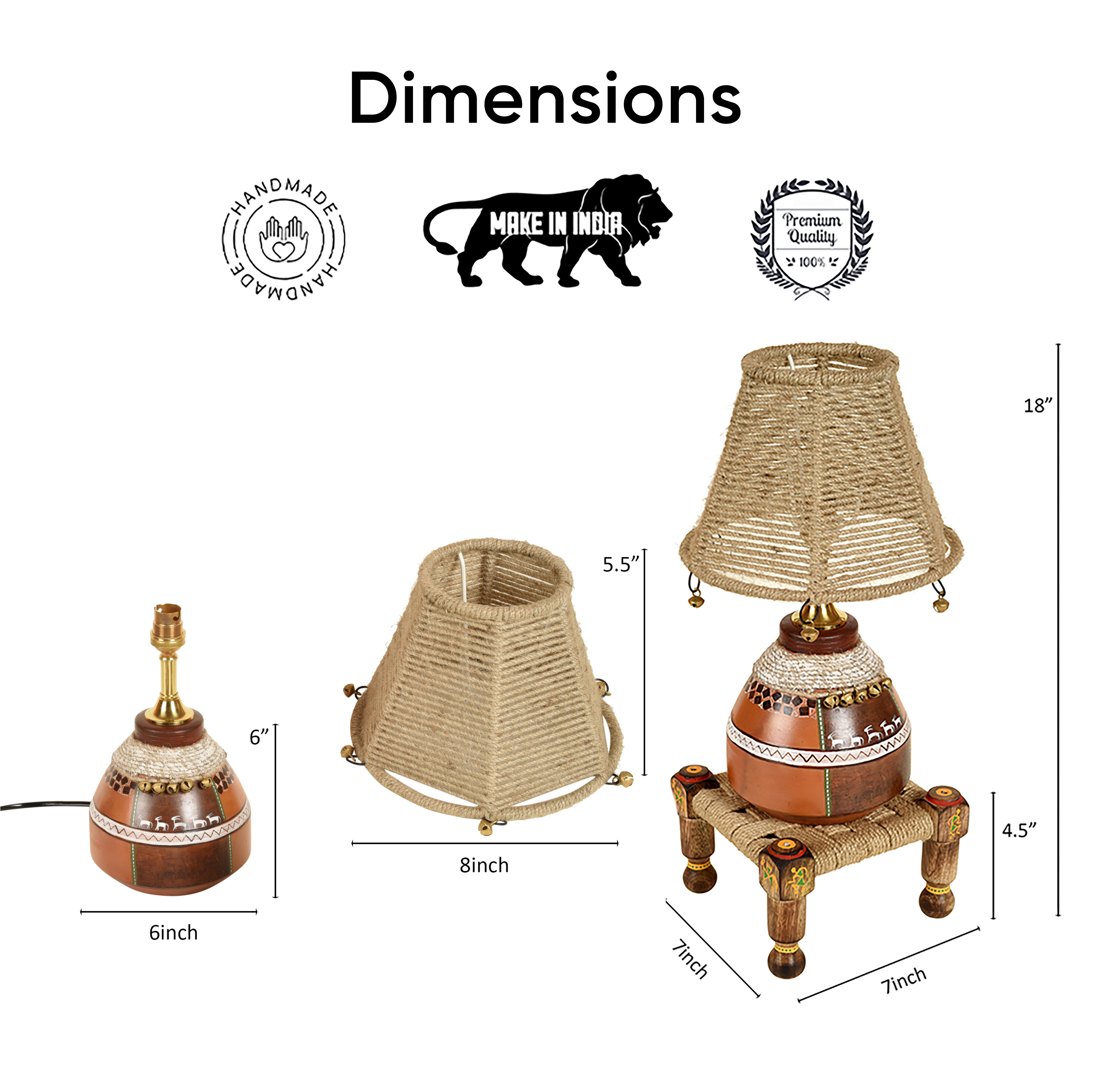 Hand Knitted Earthen Lamp with Jute Shade on Rosewood Manji (7x7x18")