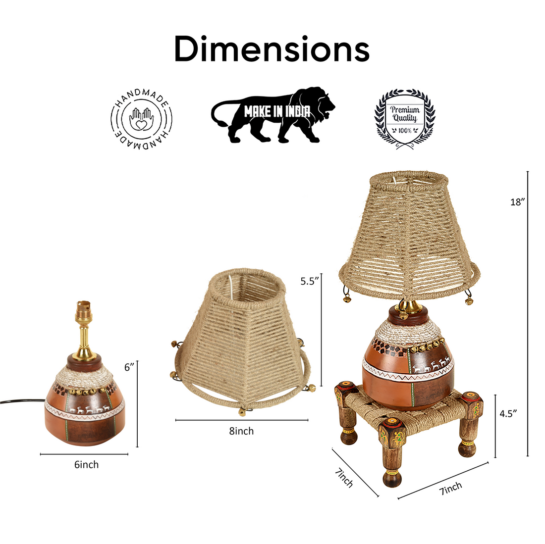 Hand Knitted Earthen Lamp with Jute Shade on Rosewood Manji (7x7x18")