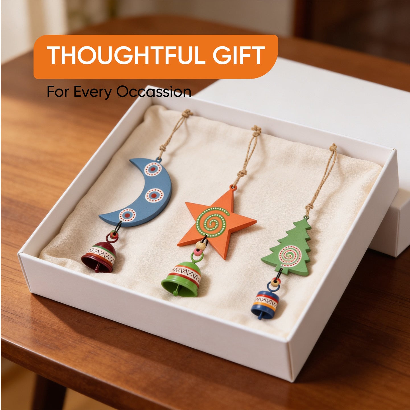 Festive Trio Wind Chime Set ﾖ Moon, Star & Tree