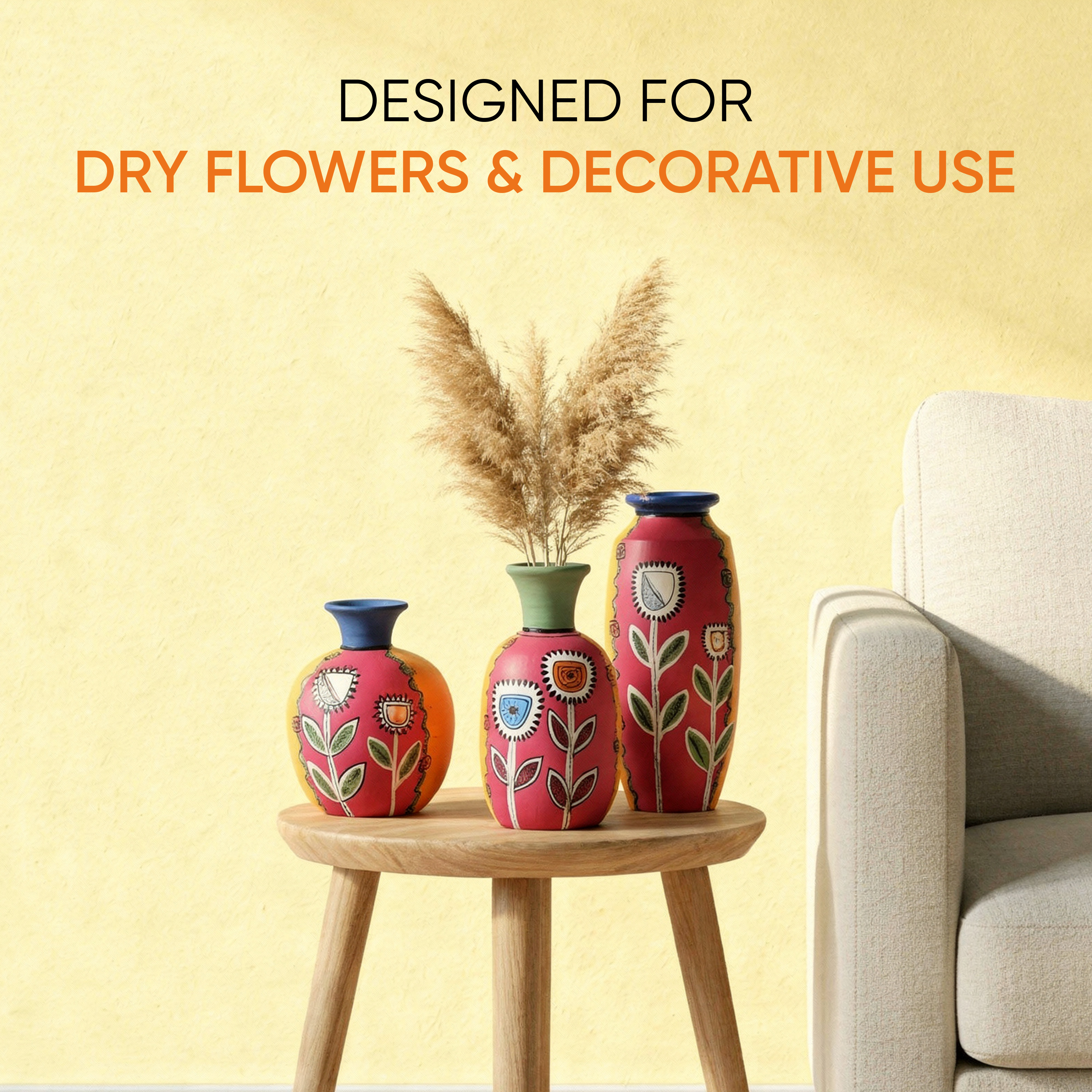 Smiling Flowers Colorful Vases (So3) in Magenta (3x3/5.5x2.5/6x3 HxDia)
