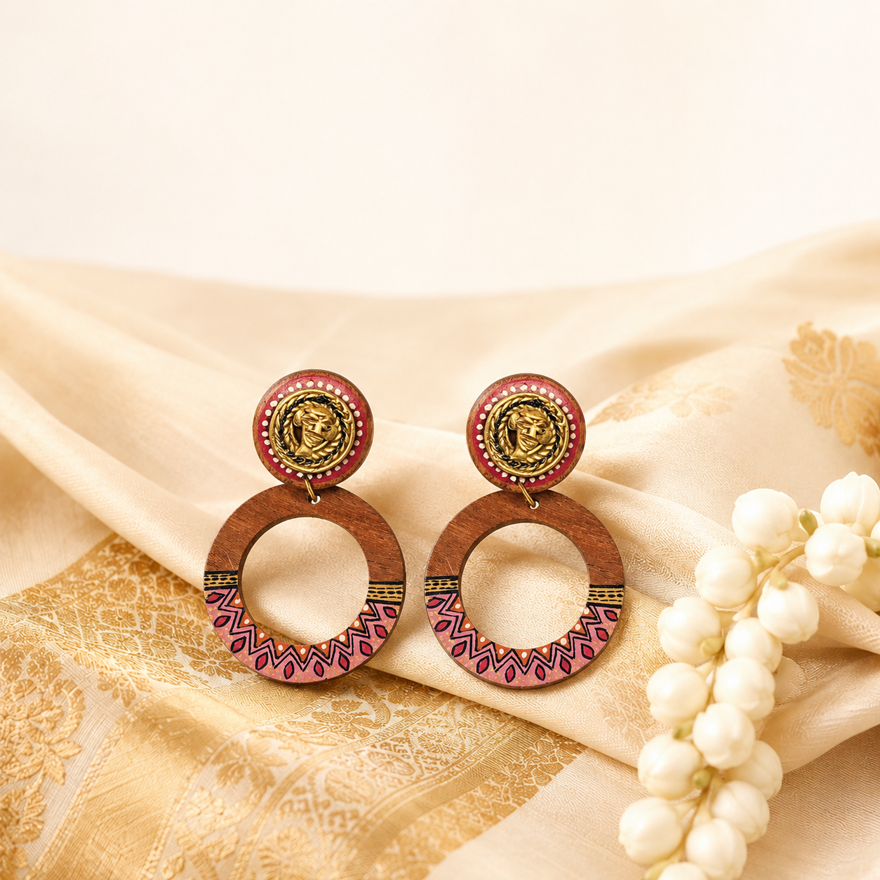 Life's Circle Handcrafted Earrings (Red)