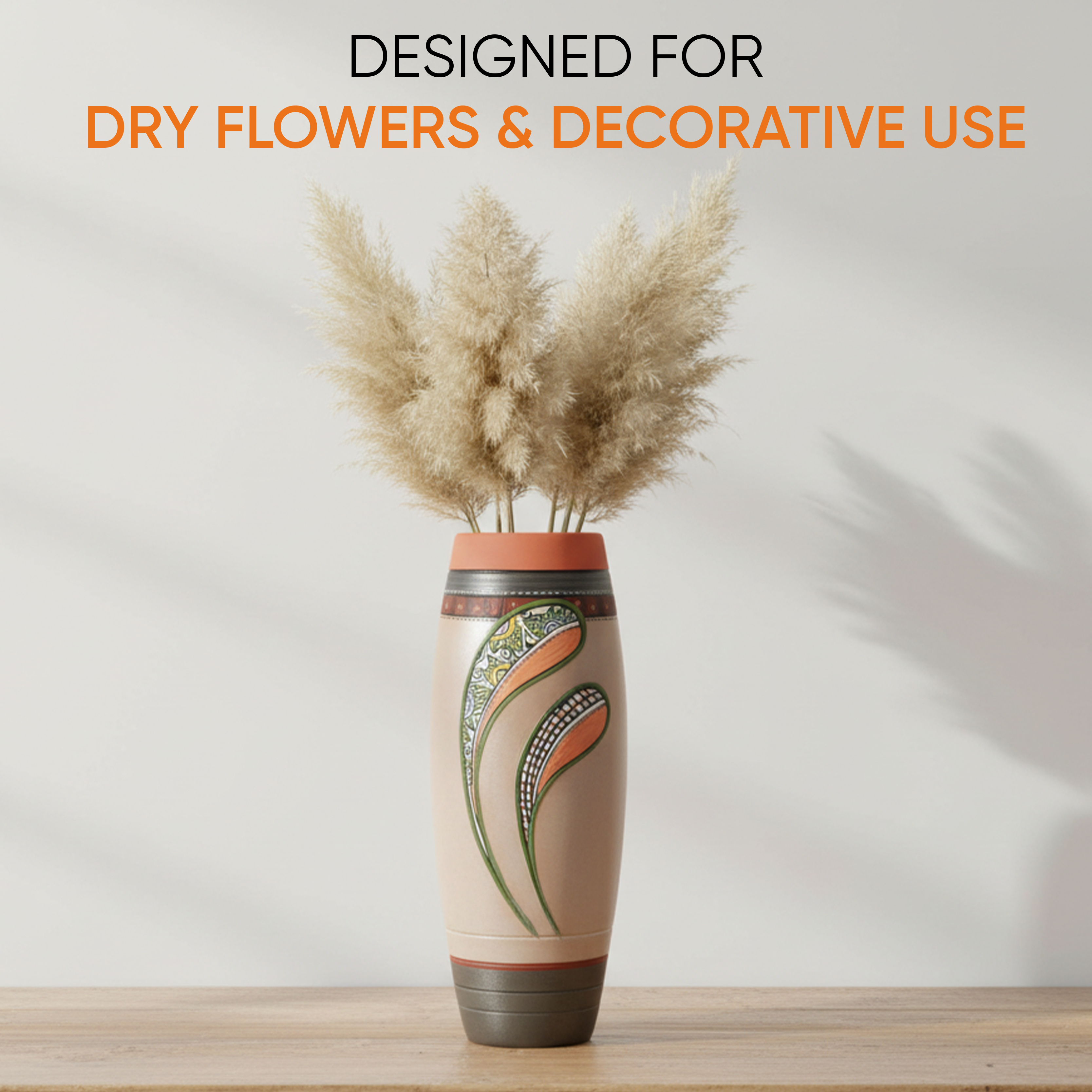 Autumn Leaf Earthen Vase Handpainted in Tribal Art