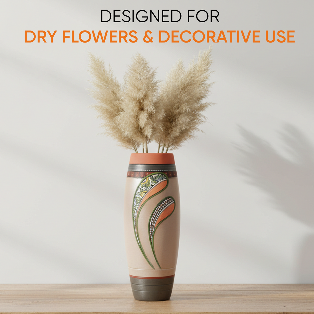 Autumn Leaf Earthen Vase Handpainted in Tribal Art