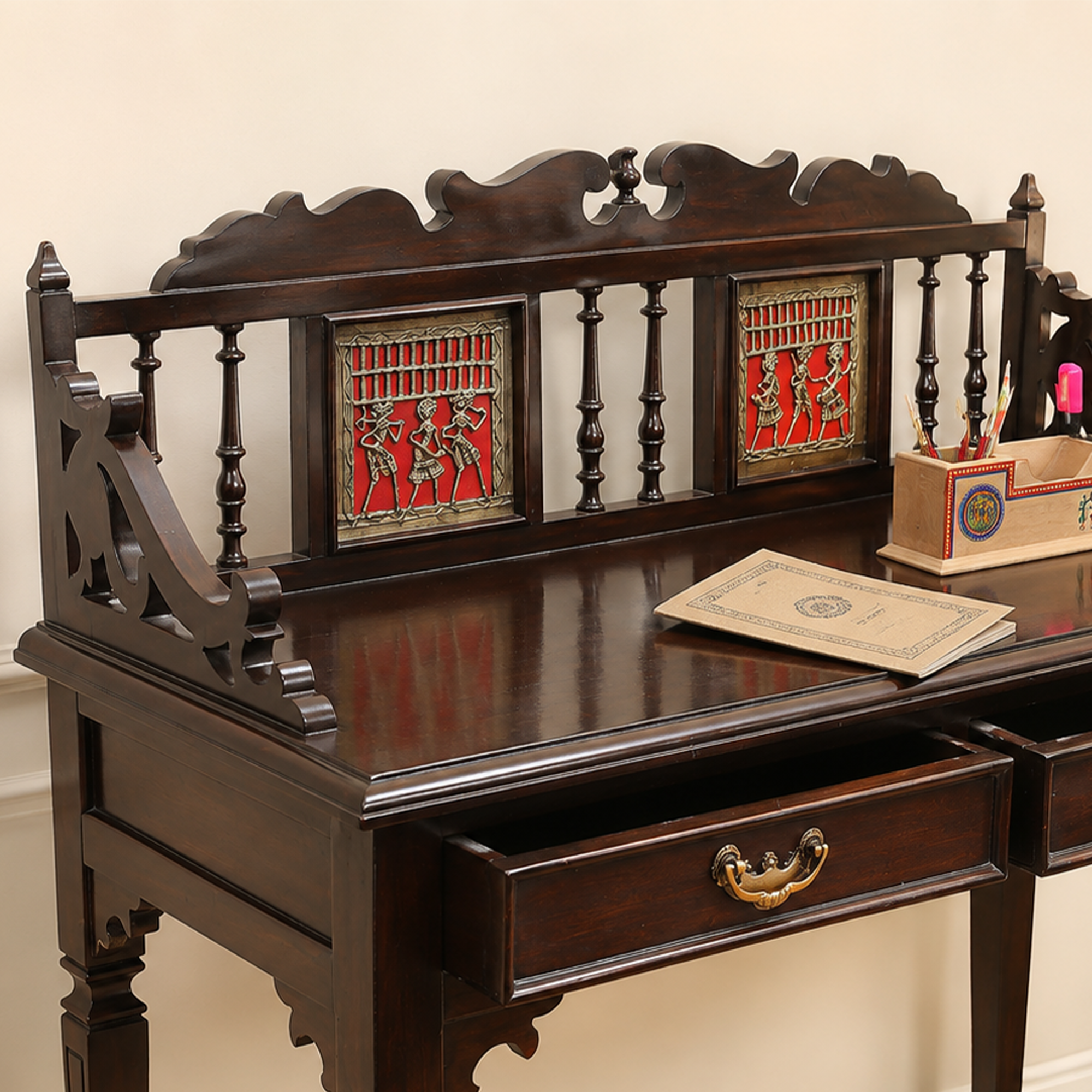 Ojasa Study Table in Teakwood with Walnut Finish (36x18x40)