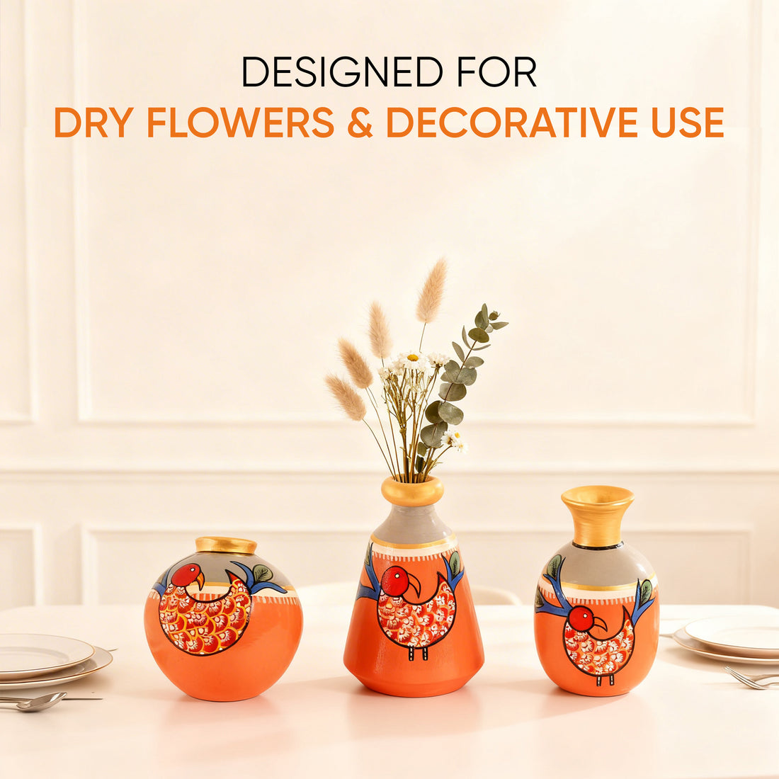 Peacock's Pride Terracotta Vase Set of 3