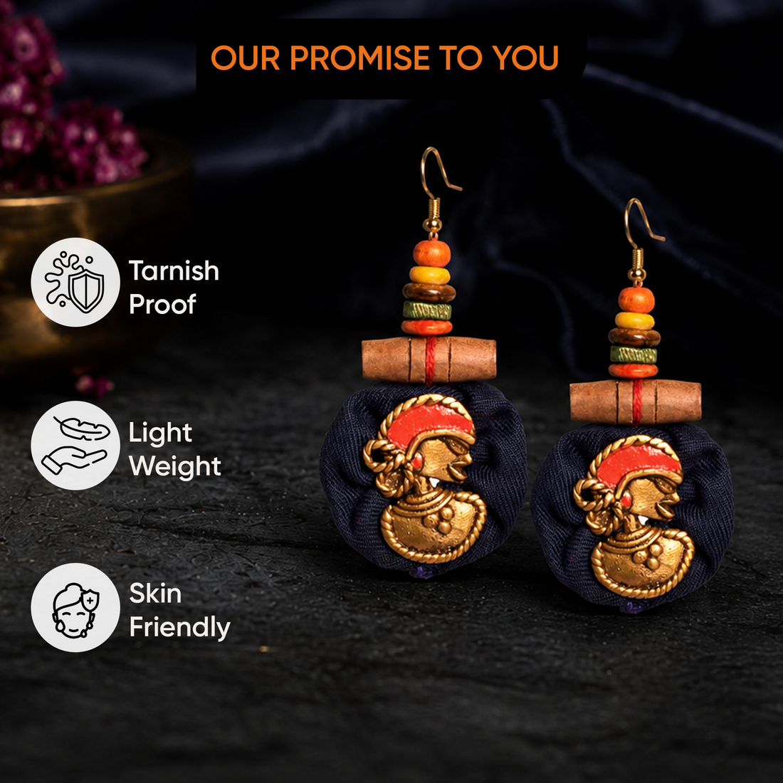 The Royal Empress Handcrafted Tribal Dhokra Round Earrings in Blue