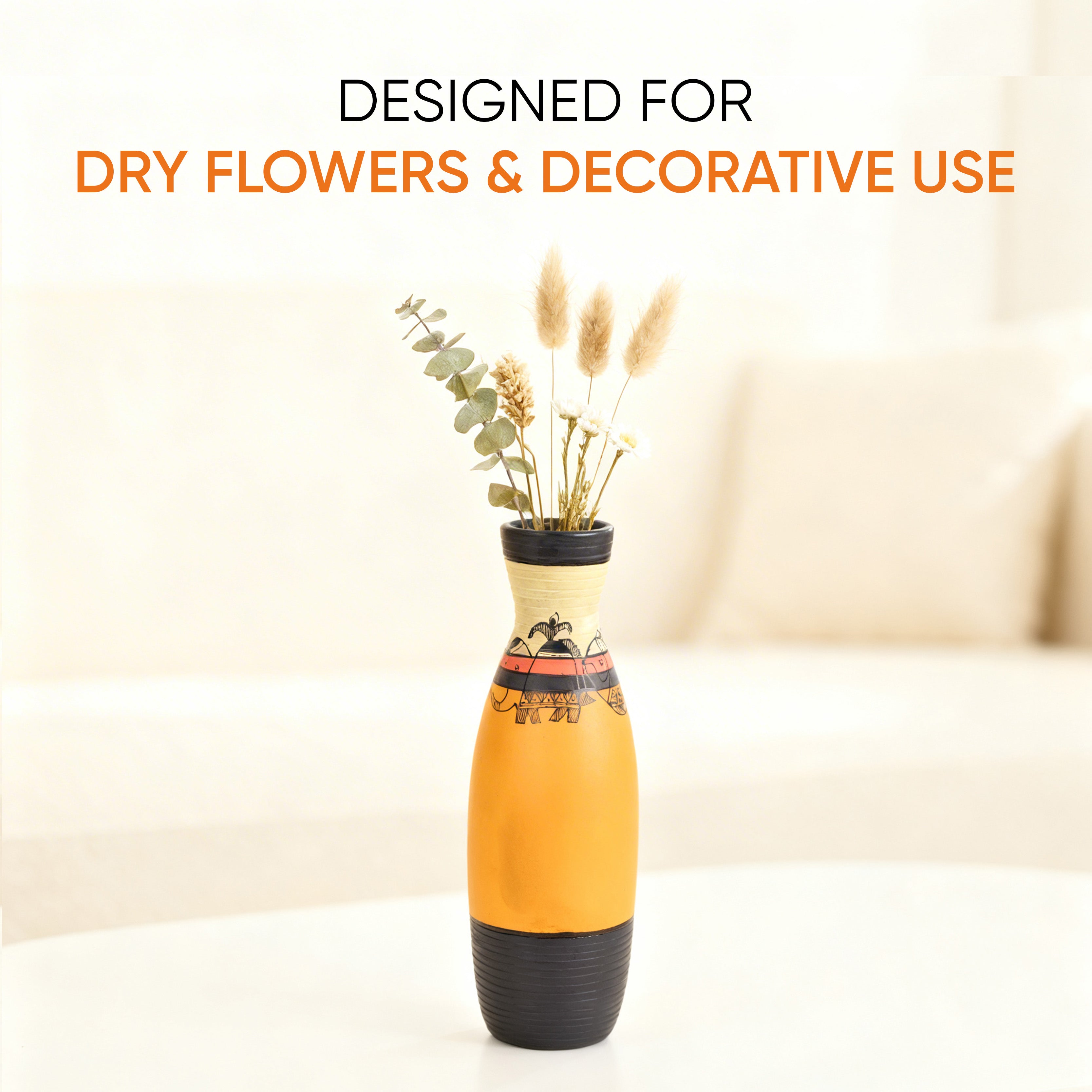 Yellow Earthen Vase with Madhubani Tattoo Art