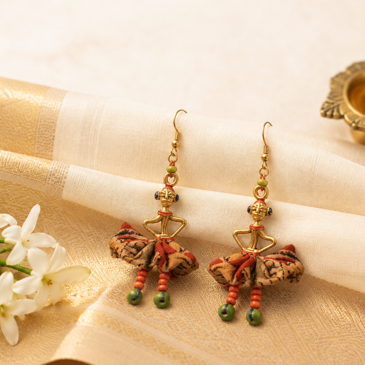 The Dancing Empress Handcrafted Tribal Dhokra Earrings in Floral Design
