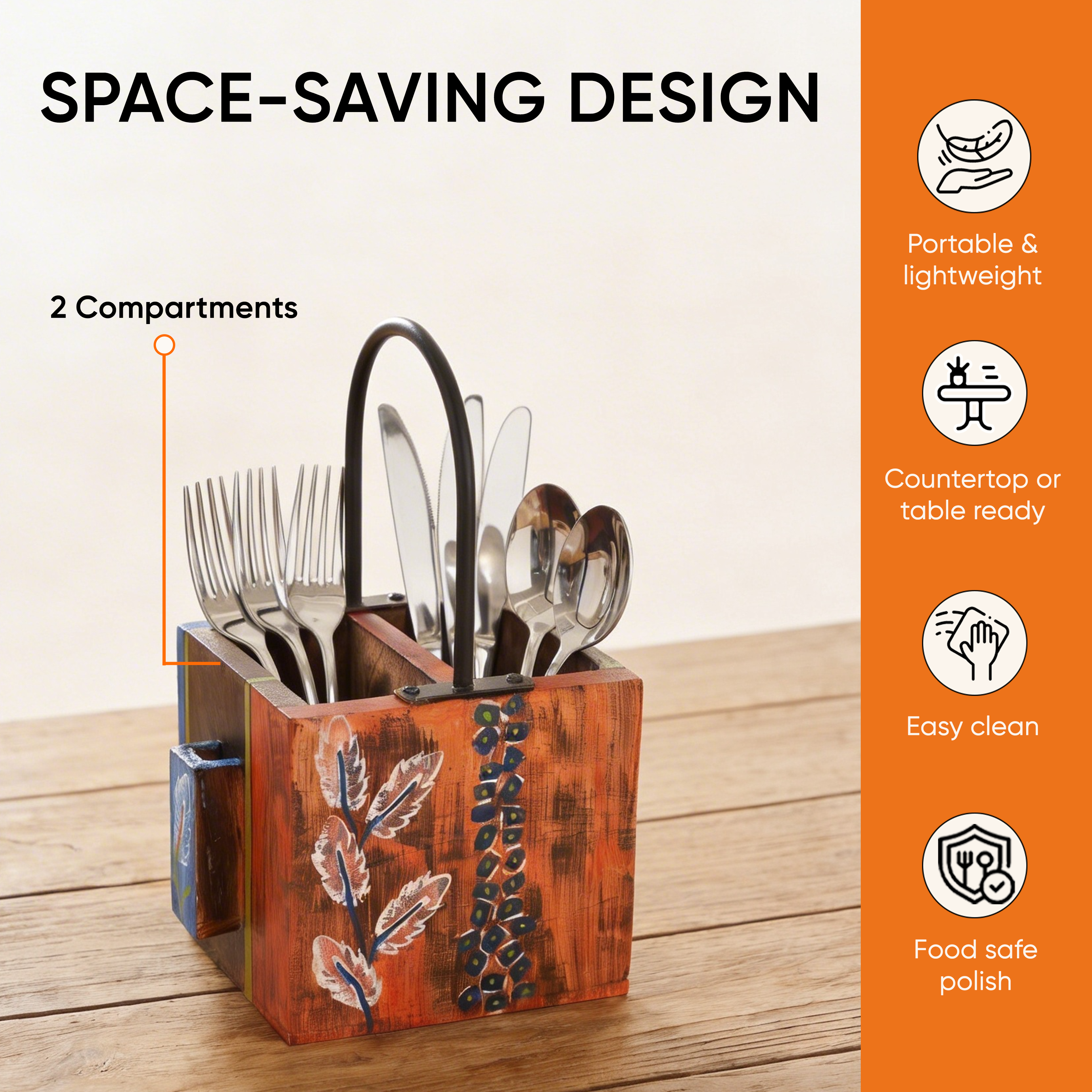 Leaf of Nature' Cutlery Holder Handcrafted in Mango Wood