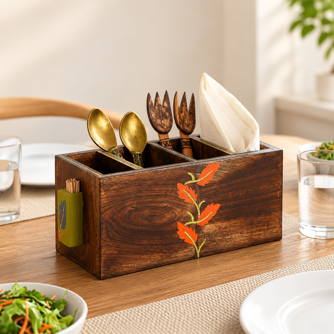 Autumn Leaf Cutlery Stand Handcrafted in Wood