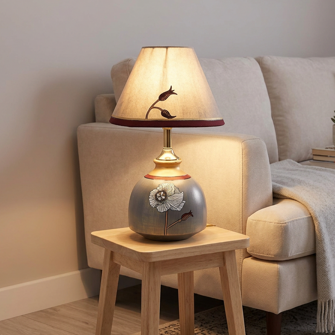 Silver Luster Terracotta Table Lampshade ( 8x8x14)