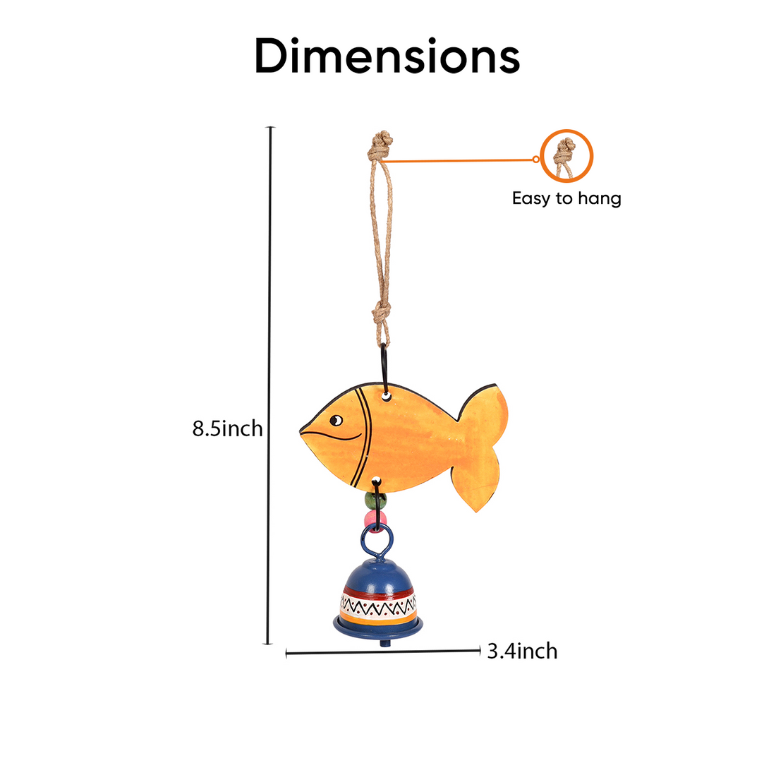 Handpainted Orange Fish Wind Chimes for Home Decorative (Multicolour)