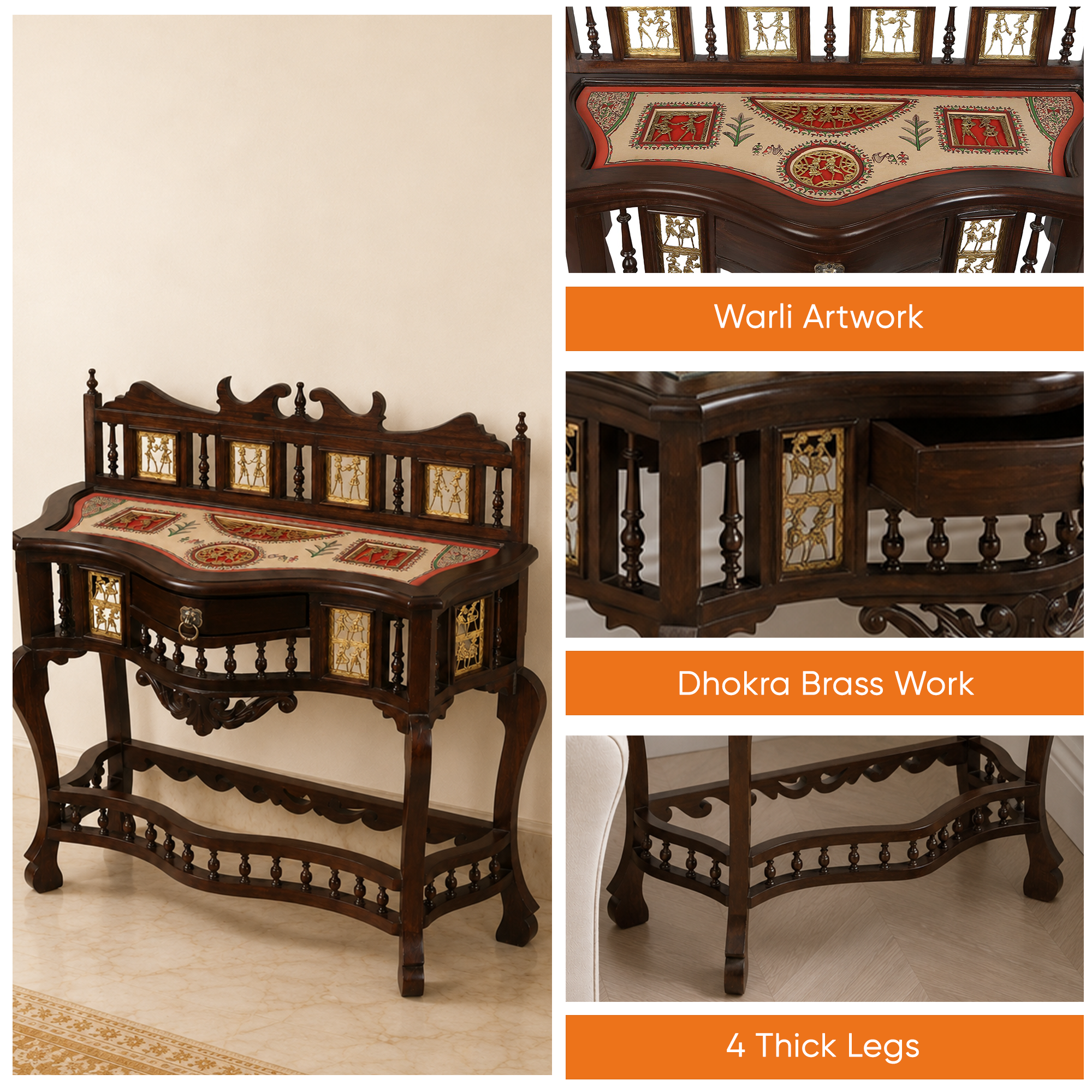 Royal Console Table in Teakwood with Walnut Finish (36x17x38)