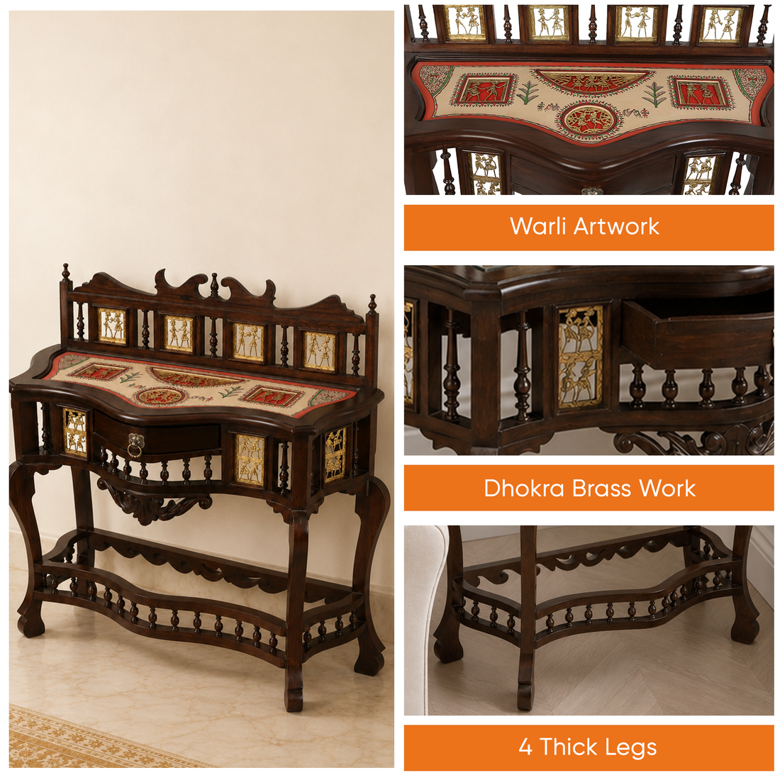 Royal Console Table in Teakwood with Walnut Finish (36x17x38)
