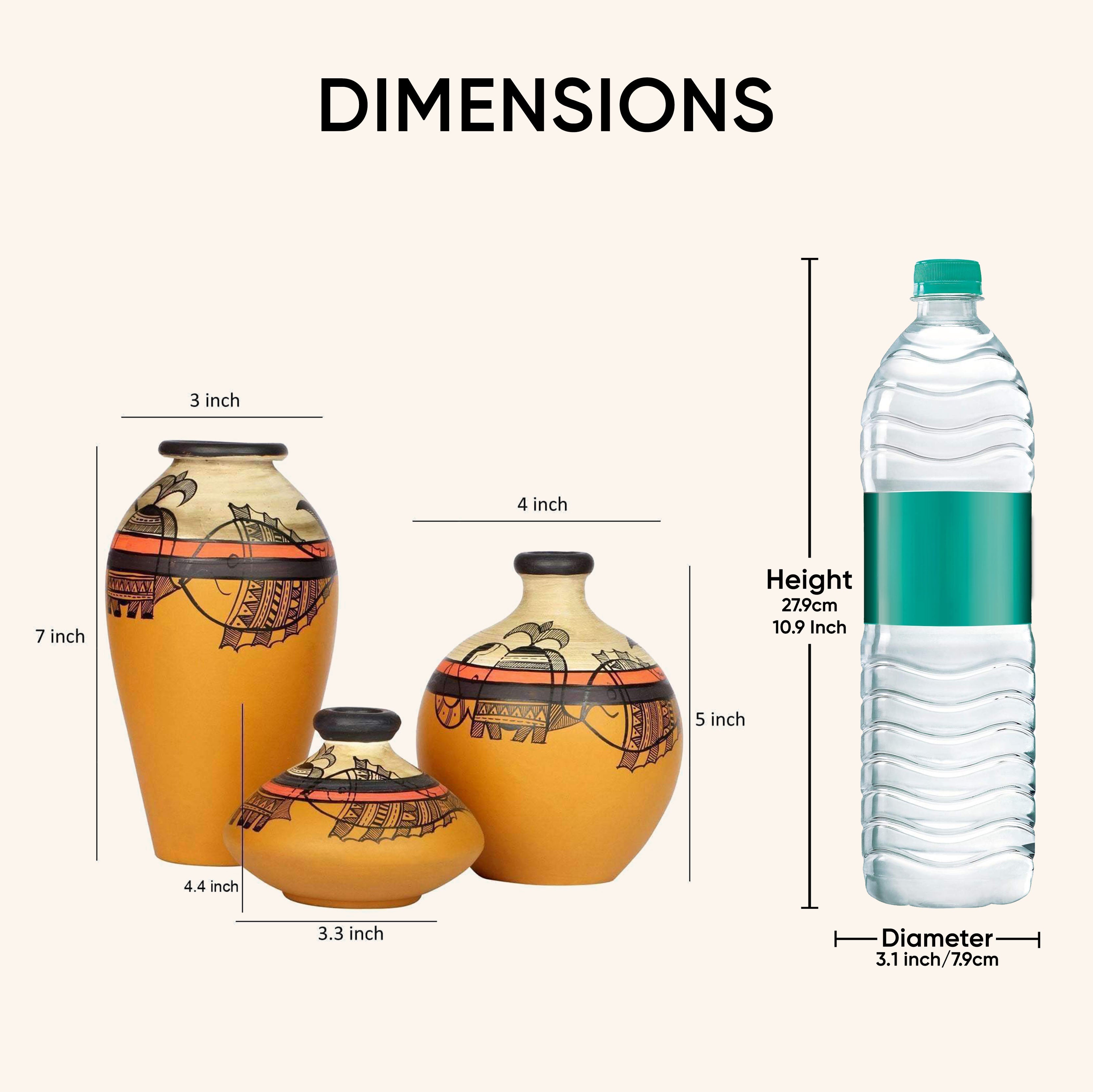 Mithila Terracotta Vases  (Set of 3) 4.4/5/7
