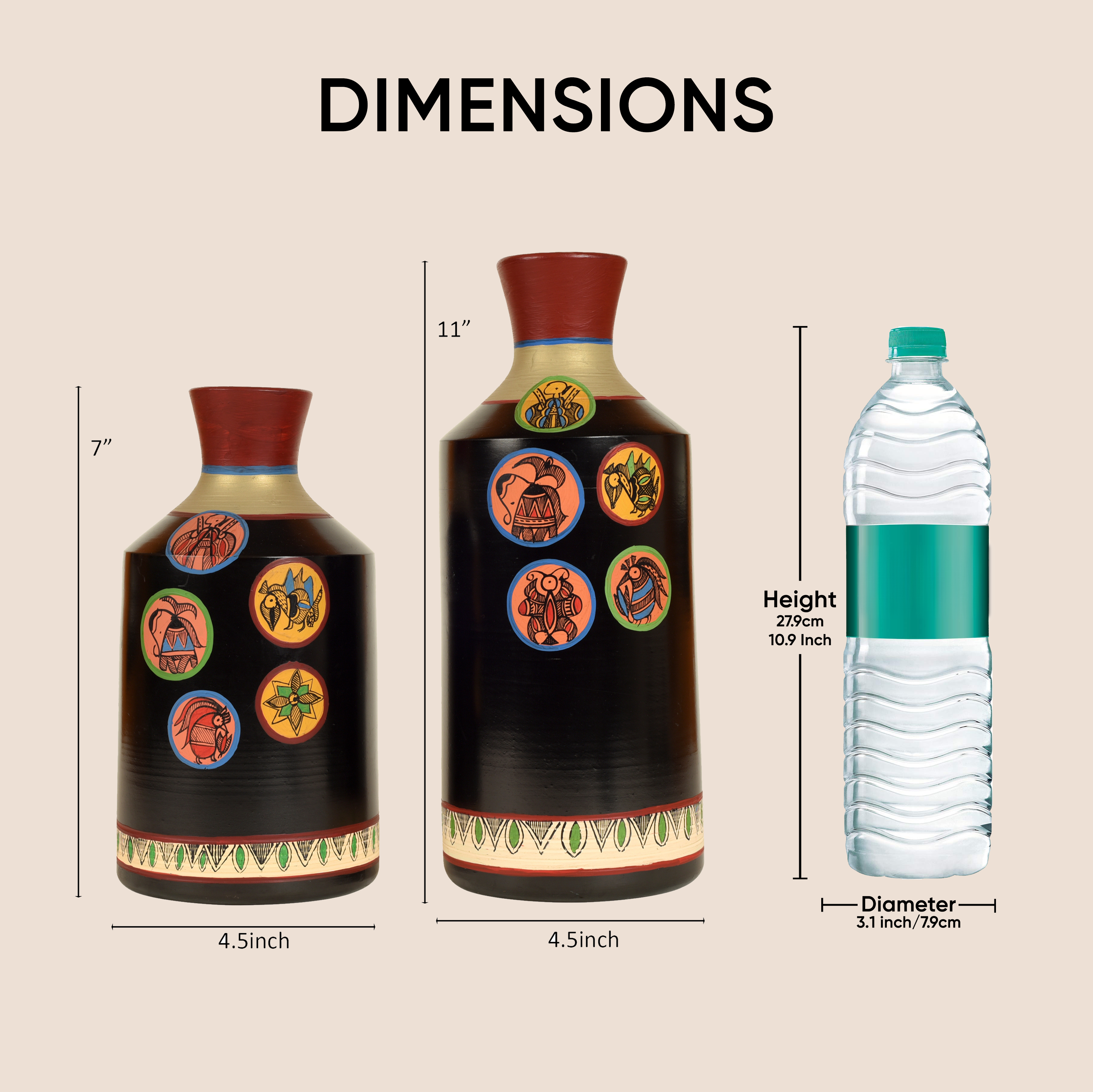 Earthen Vases Handpainted in Madhubani Tattoo Art