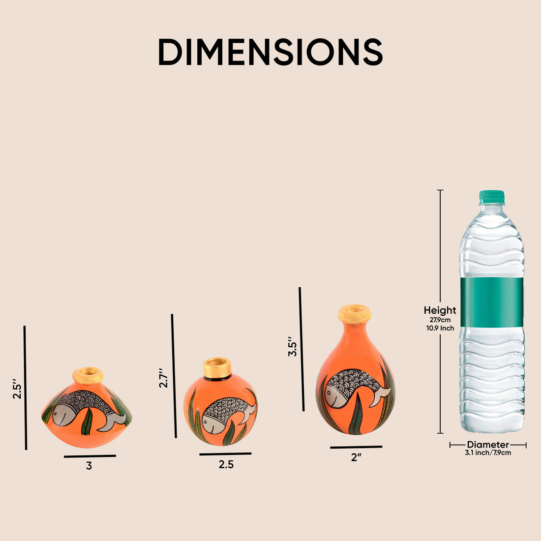 Something's Fishy Terracotta Vase Set of 3 (Orange)
