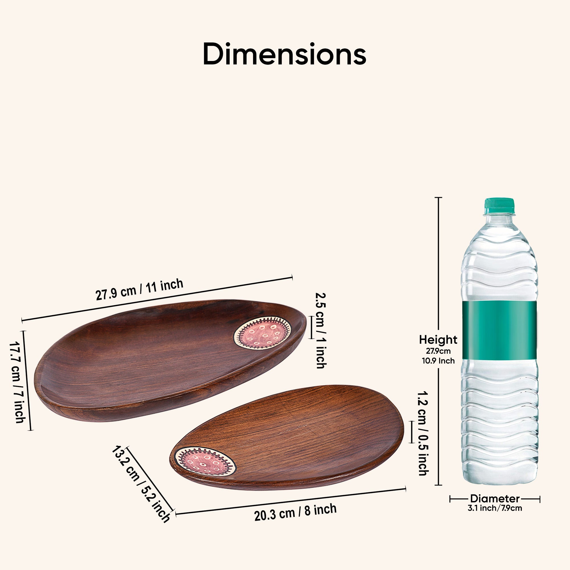 Trays in Oval Shape with Tribal Art Handcrafted in RoseWood (11x7")
