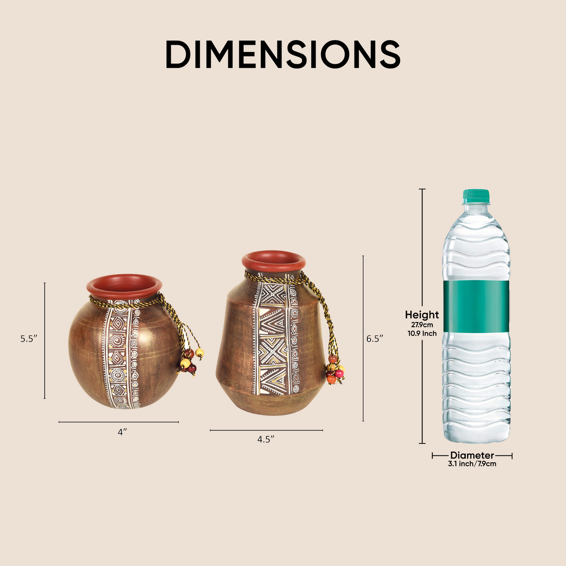 Simmering Sand Handpainted Terracotta Vase Set of 2 (4x3x5.5/4.5x2.5x6.5)