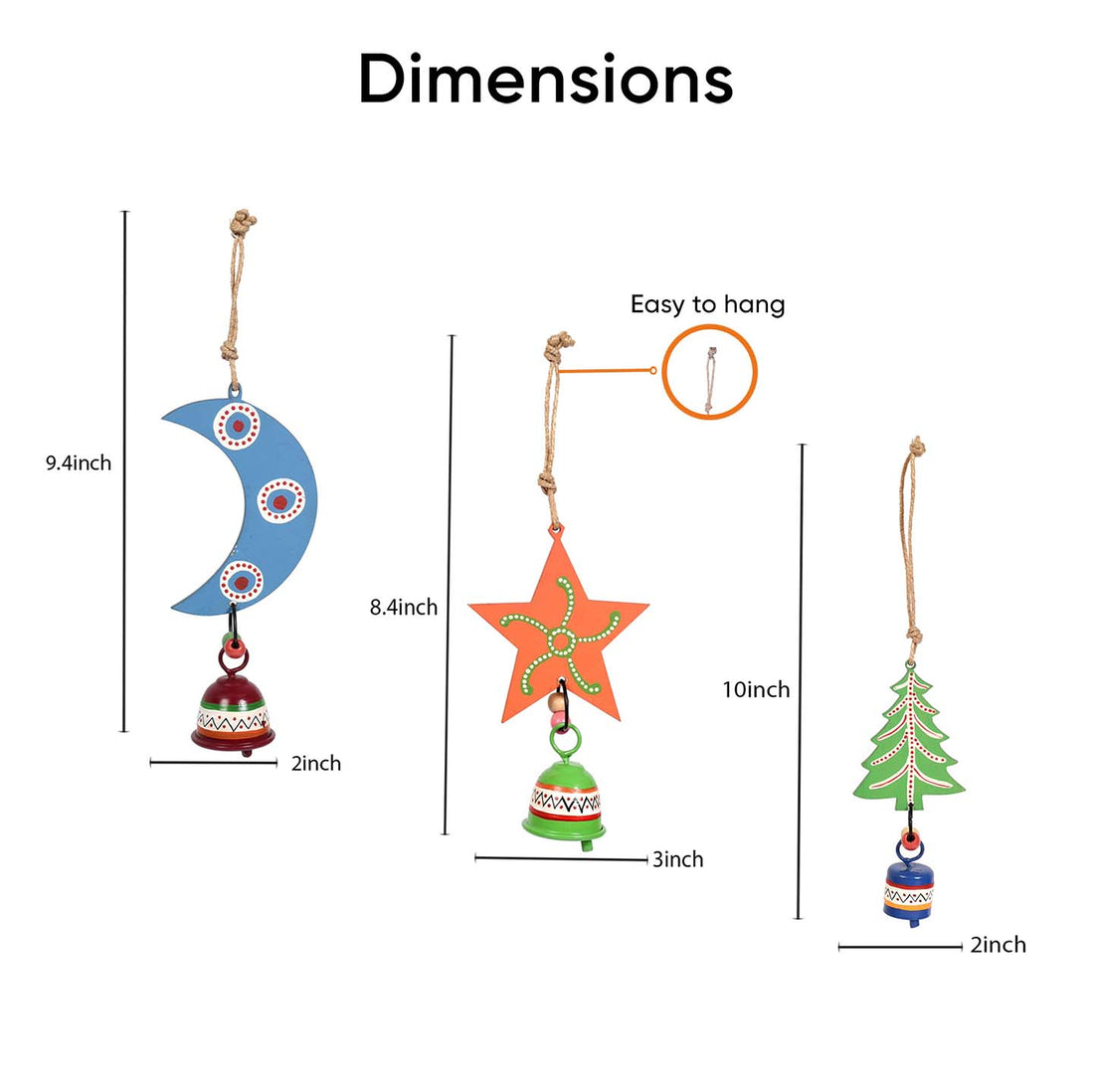 Festive Trio Wind Chime Set ﾖ Moon, Star & Tree