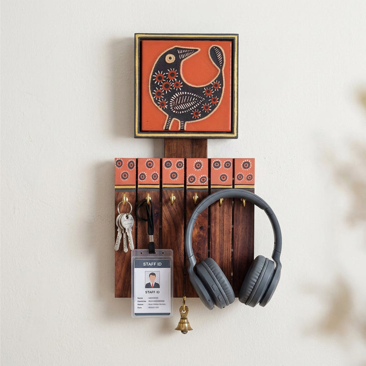 Pichhwai Handcrafted Tiles Key Holder Panel 6 Hooks