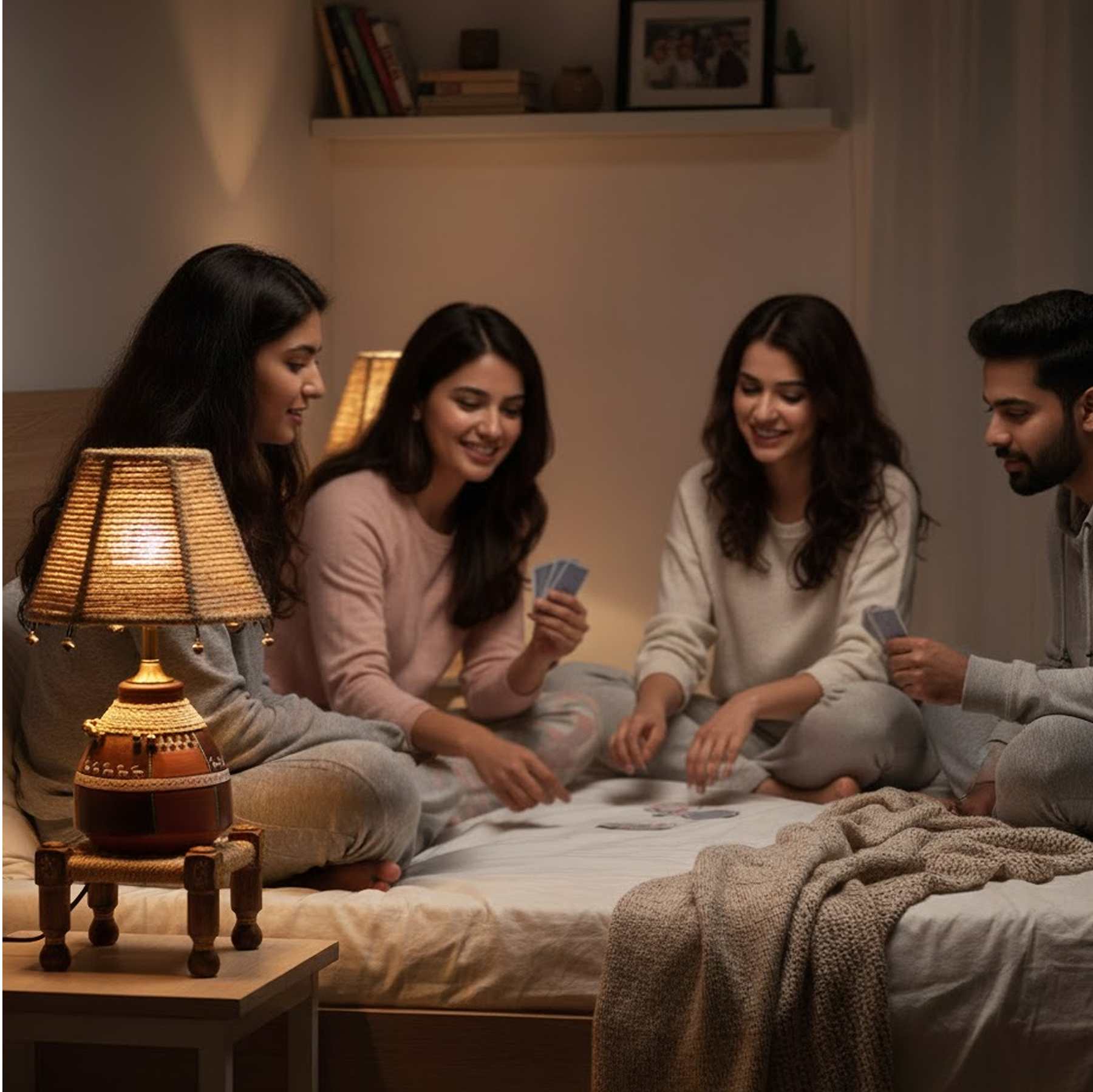 Hand Knitted Earthen Lamp with Jute Shade on Rosewood Manji (7x7x18")
