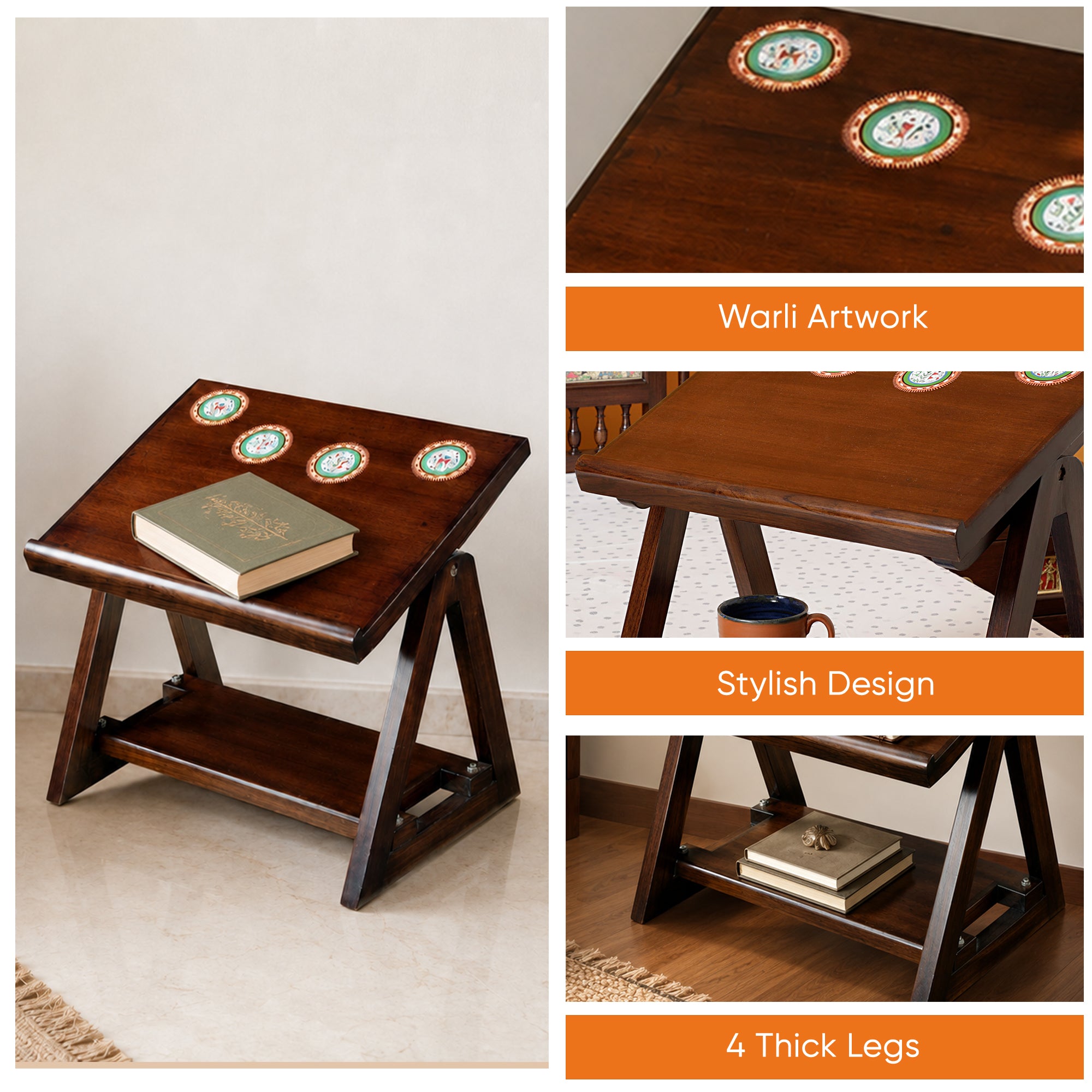 Marigold End Table for Laptop in Teakwood with Walnut Matte Finish (18x14x15)