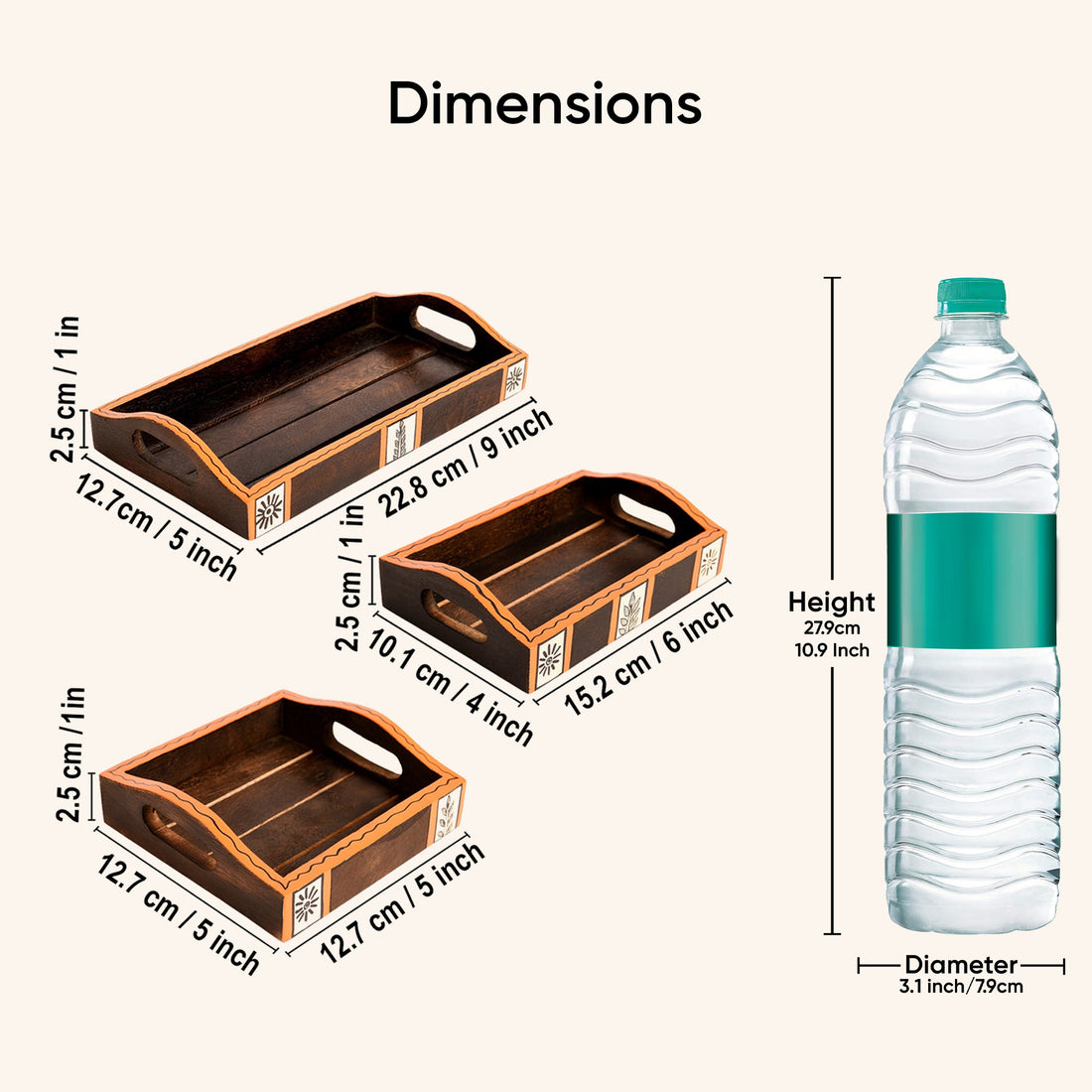 Trays with Tribal Art Handcrafted in MangoWood (set of 3) (9x5/6x4/5.5")