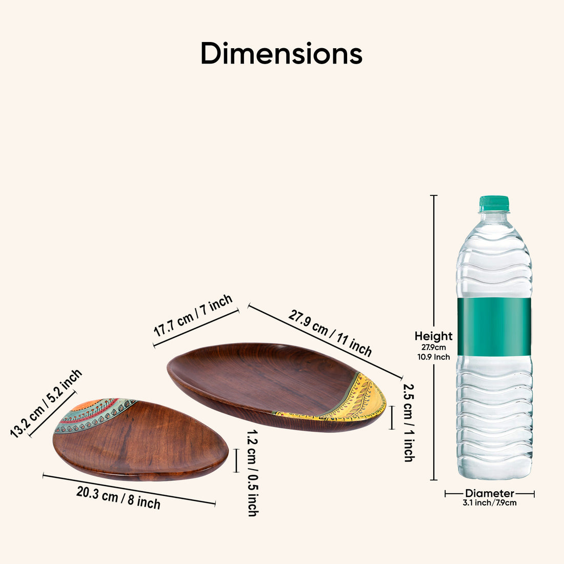 Trays in Oval Shape with Tribal Motifs Handcrafted in RoseWood (11x7")