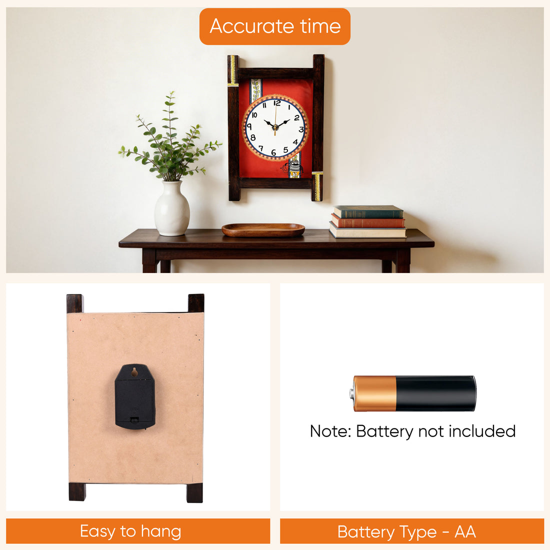 Wall Clock Handcrafted Wooden Tribal Art with Glass (9x1x14)