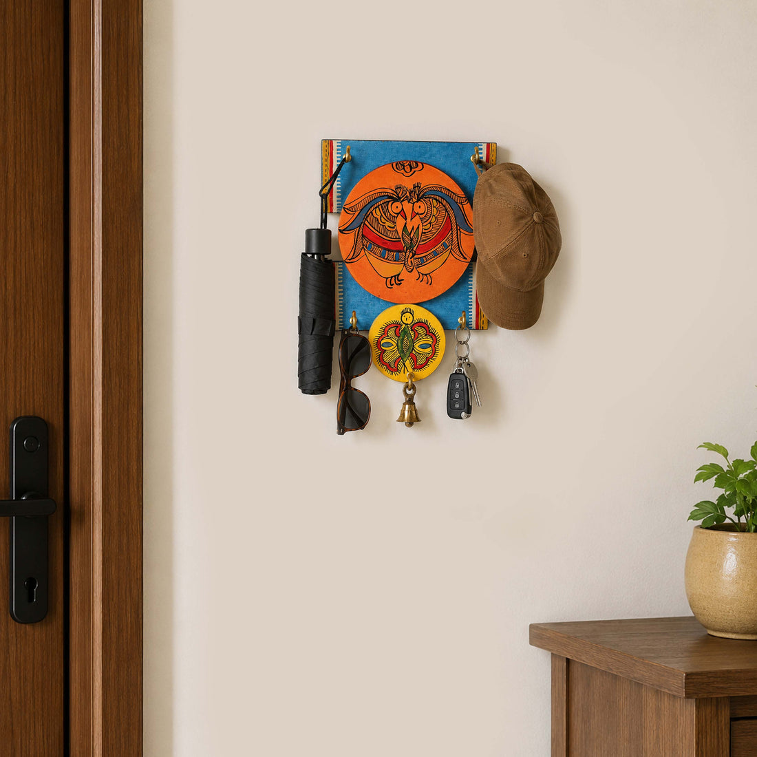 Key Holder Handcrafted Madhubani 4 Keys (5X1X9.5) (5x1x9.5)