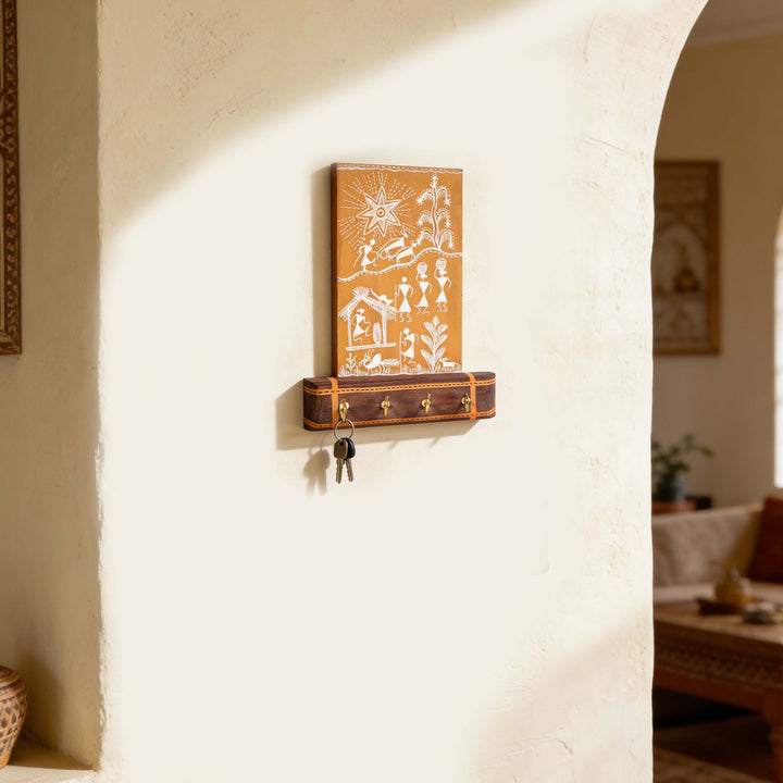 Warli Melody Key Holder In Yellow (6x2.5x8)