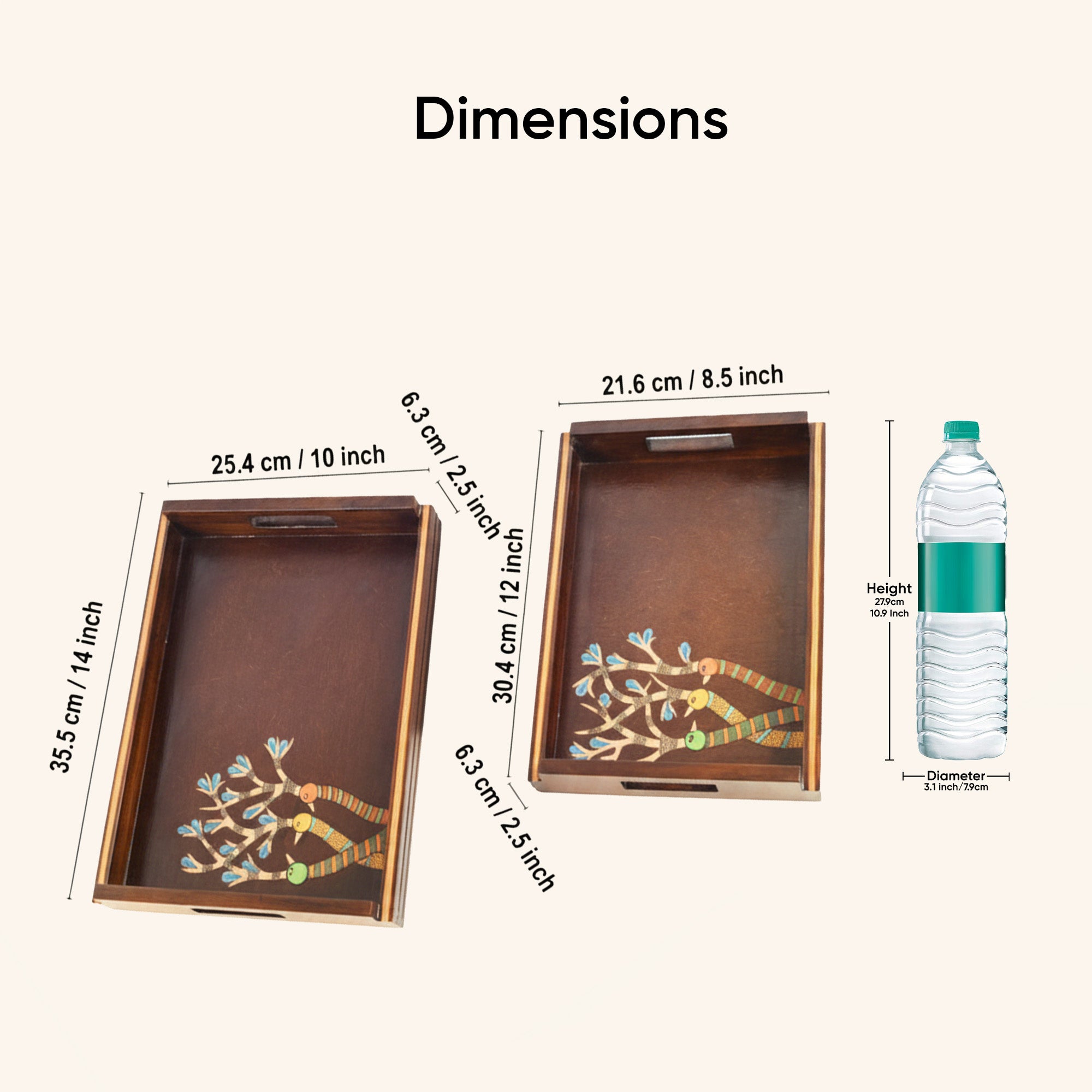 Chriping Birds Handcrafted Serving Tray Set of 2