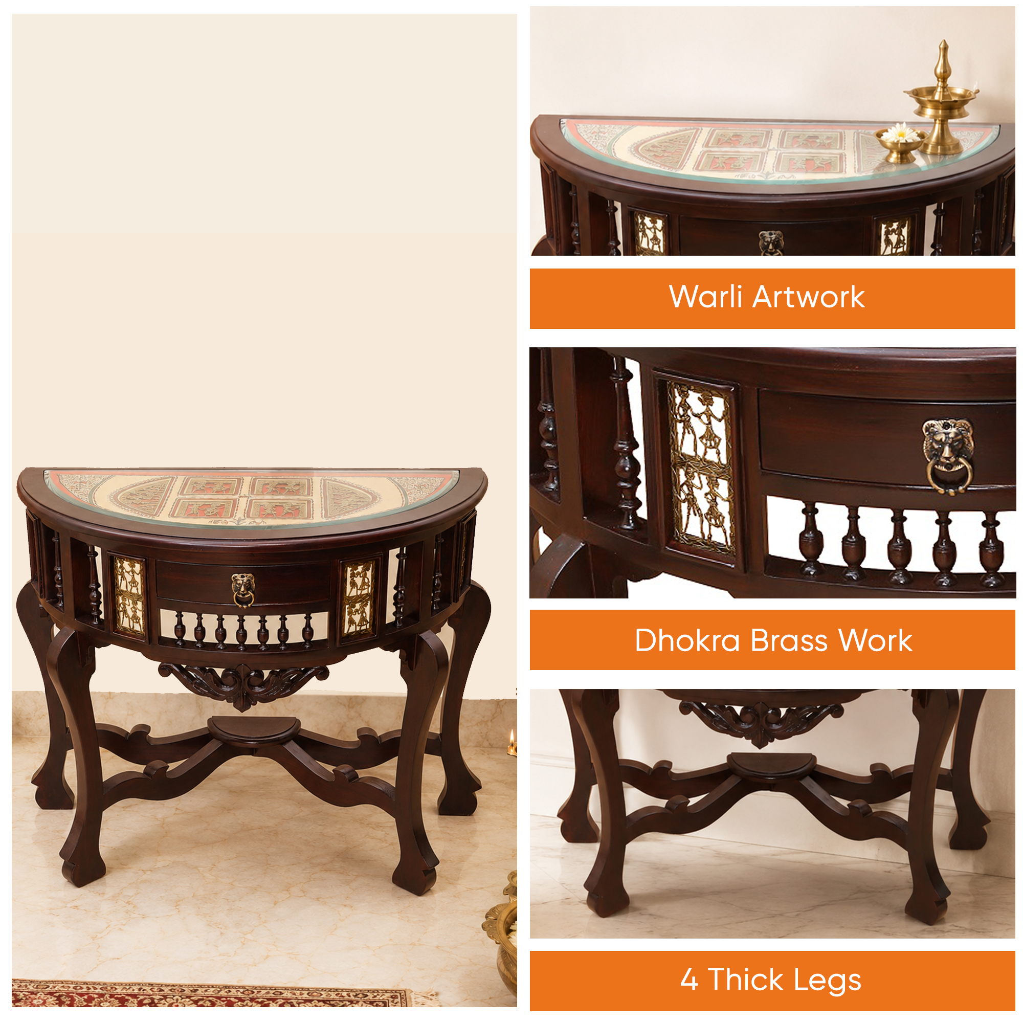 Awadh Console Table in Teakwood with Walnut Finish (36x18x30)