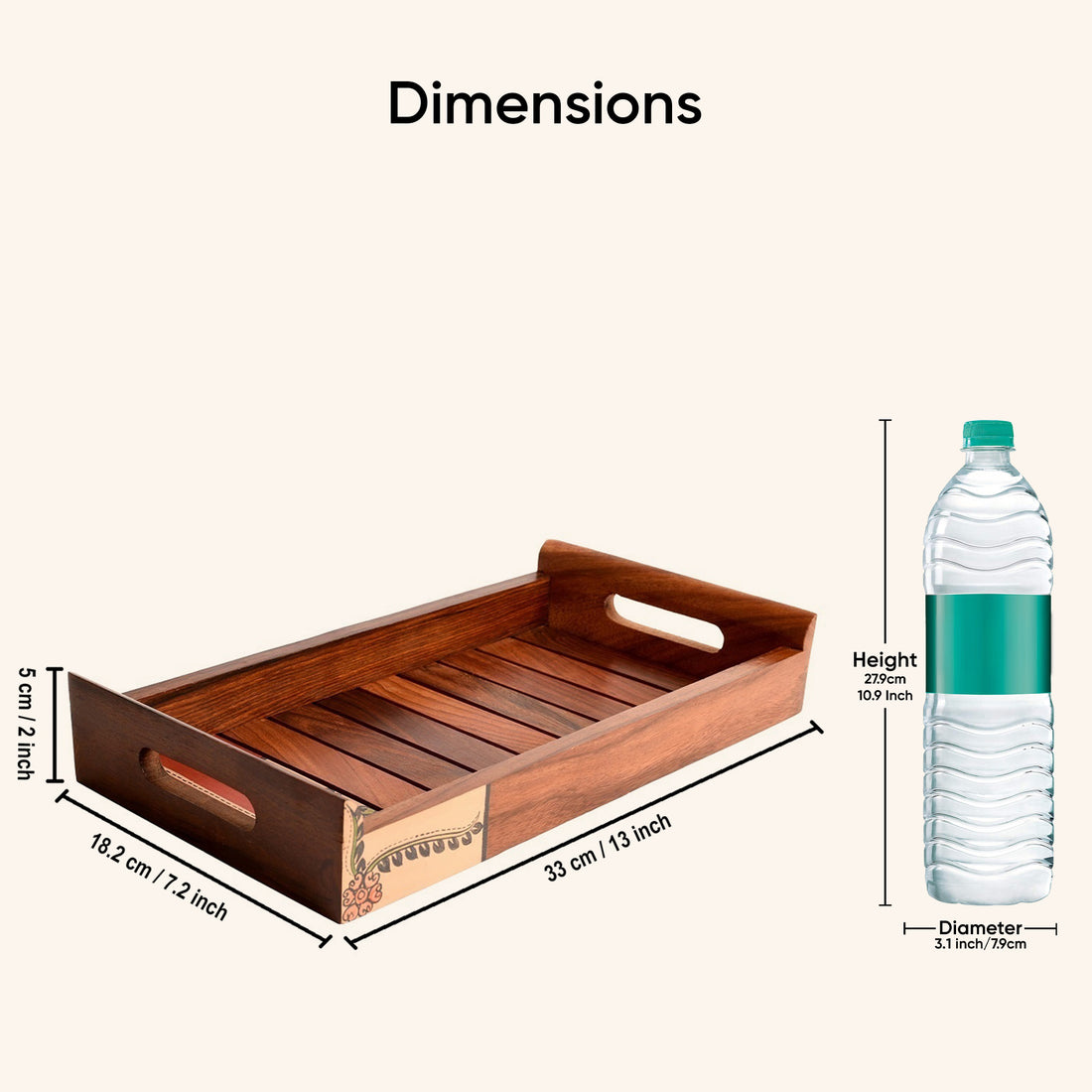 Tray Handpainted with Flower Motifs Handcrafted in Sheesham Wood (13x7.2")